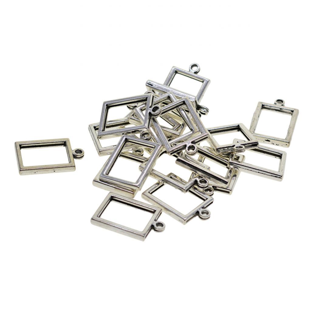 3x20Pcs Antique Silver Blank Open Back Bezel for Resin Pendants Rectangular