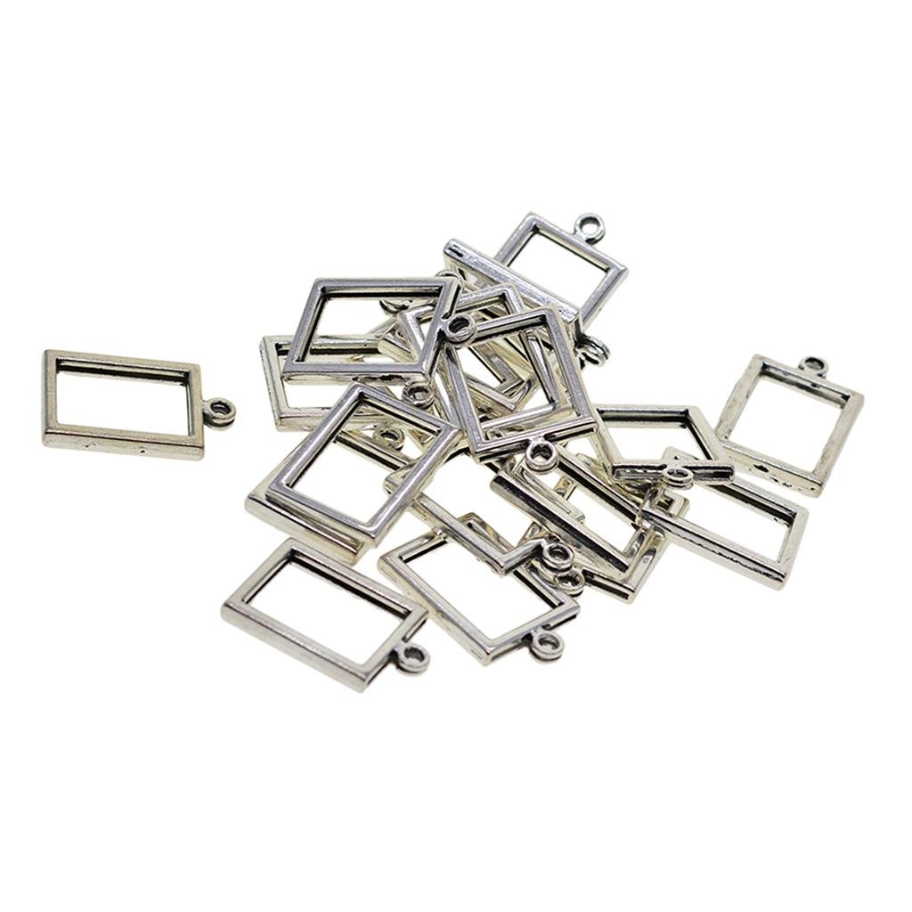 2x20Pcs Antique Silver Blank Open Back Bezel for Resin Pendants Rectangular