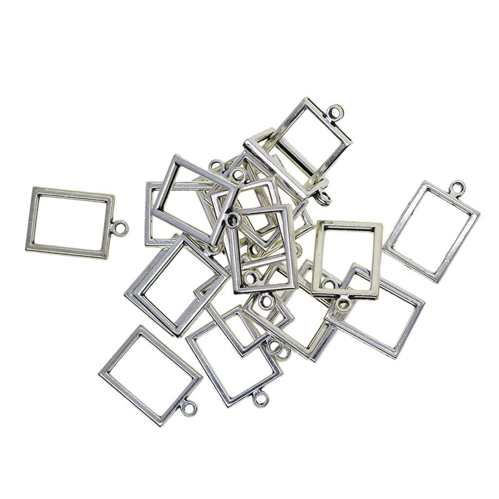 4x20Pcs Antique Silver Blank Open Back Bezel for Resin Pendants Rectangular
