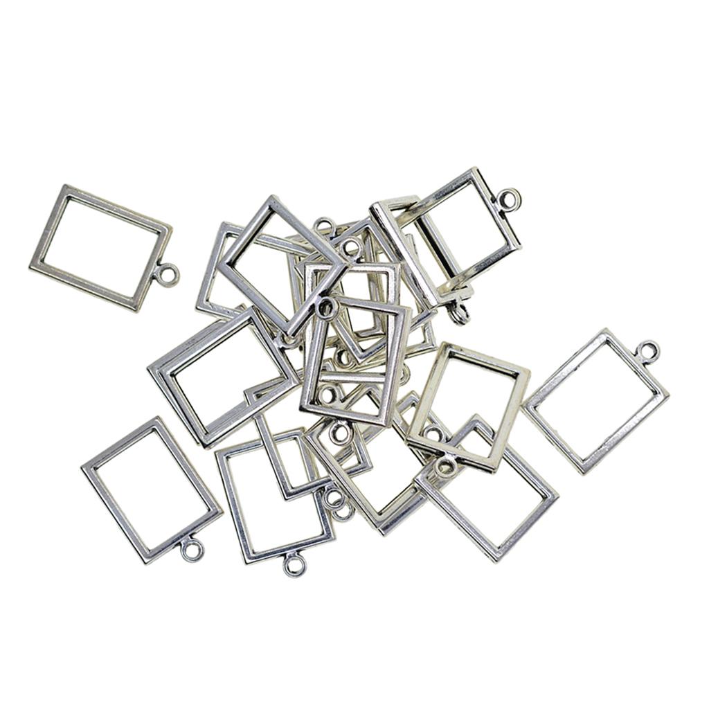 3x20Pcs Antique Silver Blank Open Back Bezel for Resin Pendants Rectangular