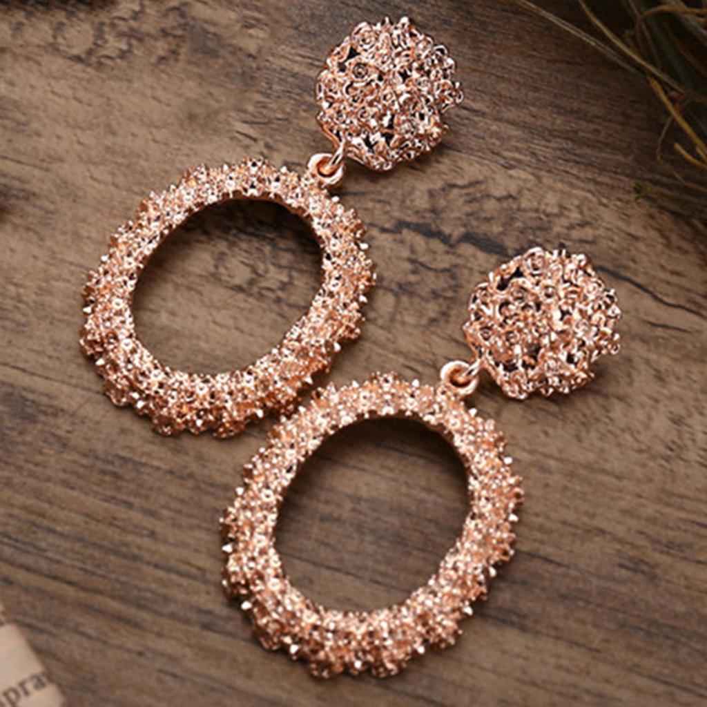 Dangle Earrings Women Fashion Oval Hoop Court Ear Drop Rose Gold