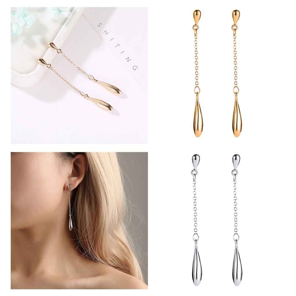 1Pair Long Chain Linear Tassel Drop Earrings Stud Dangle Earrings Golden