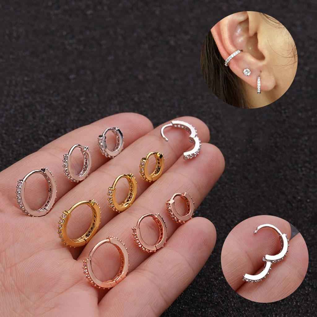 Small Huggie Earrings Copper Cubic Zirconia Hoop Earrings Silver 6mm