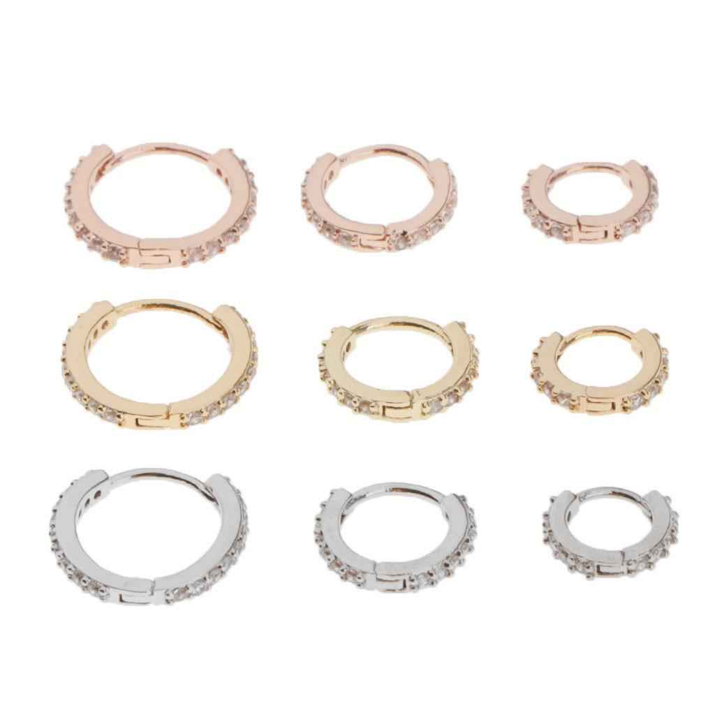 Small Huggie Earrings Copper Cubic Zirconia Hoop Earrings Silver 6mm