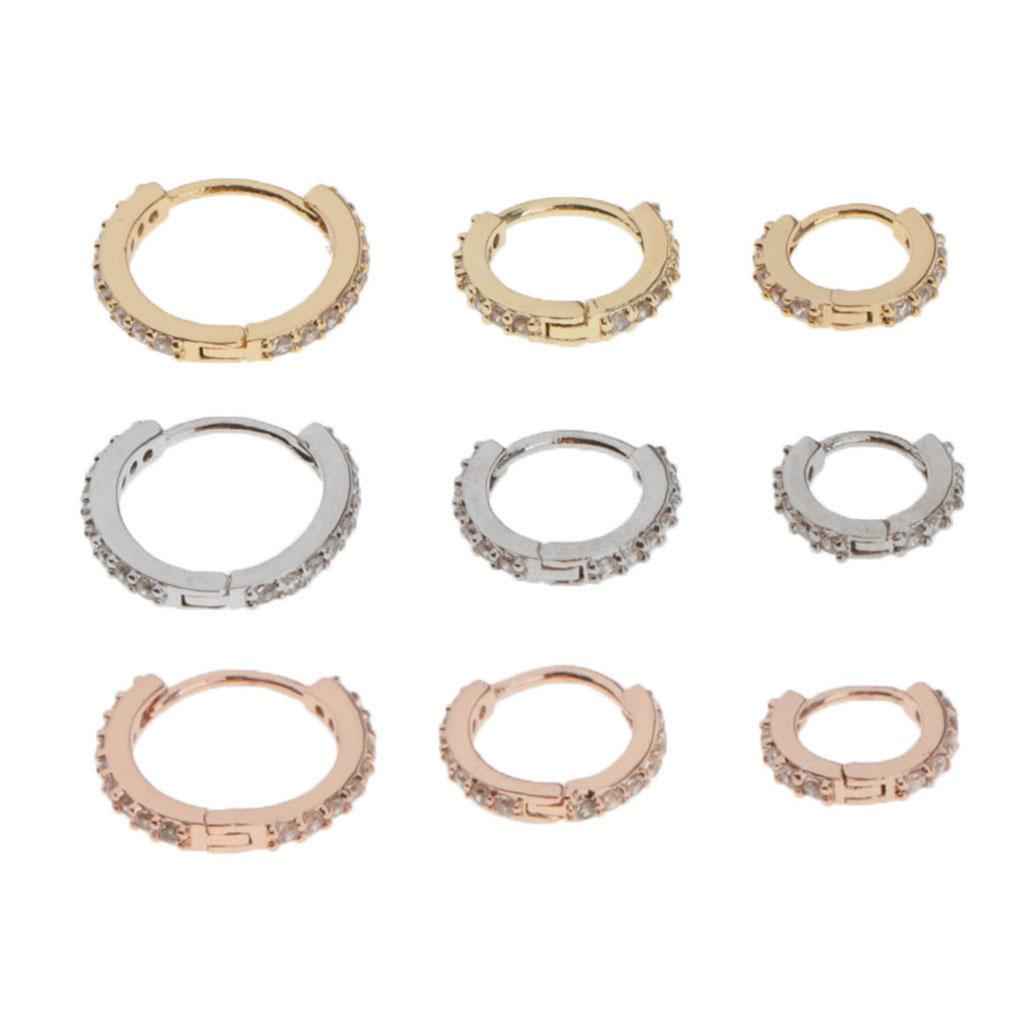 Small Huggie Earrings Copper Cubic Zirconia Hoop Earrings Silver 6mm