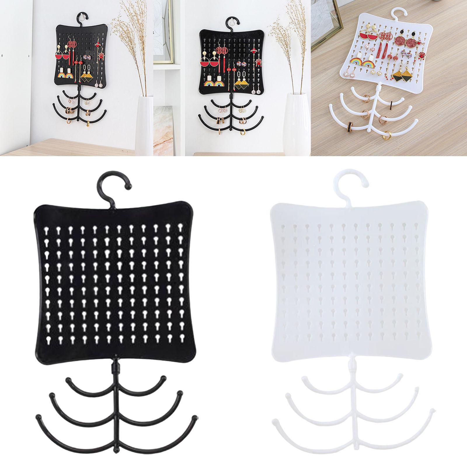 2xJewelry Wall Storage Necklace Earring Holder with Hanging Hooks Black