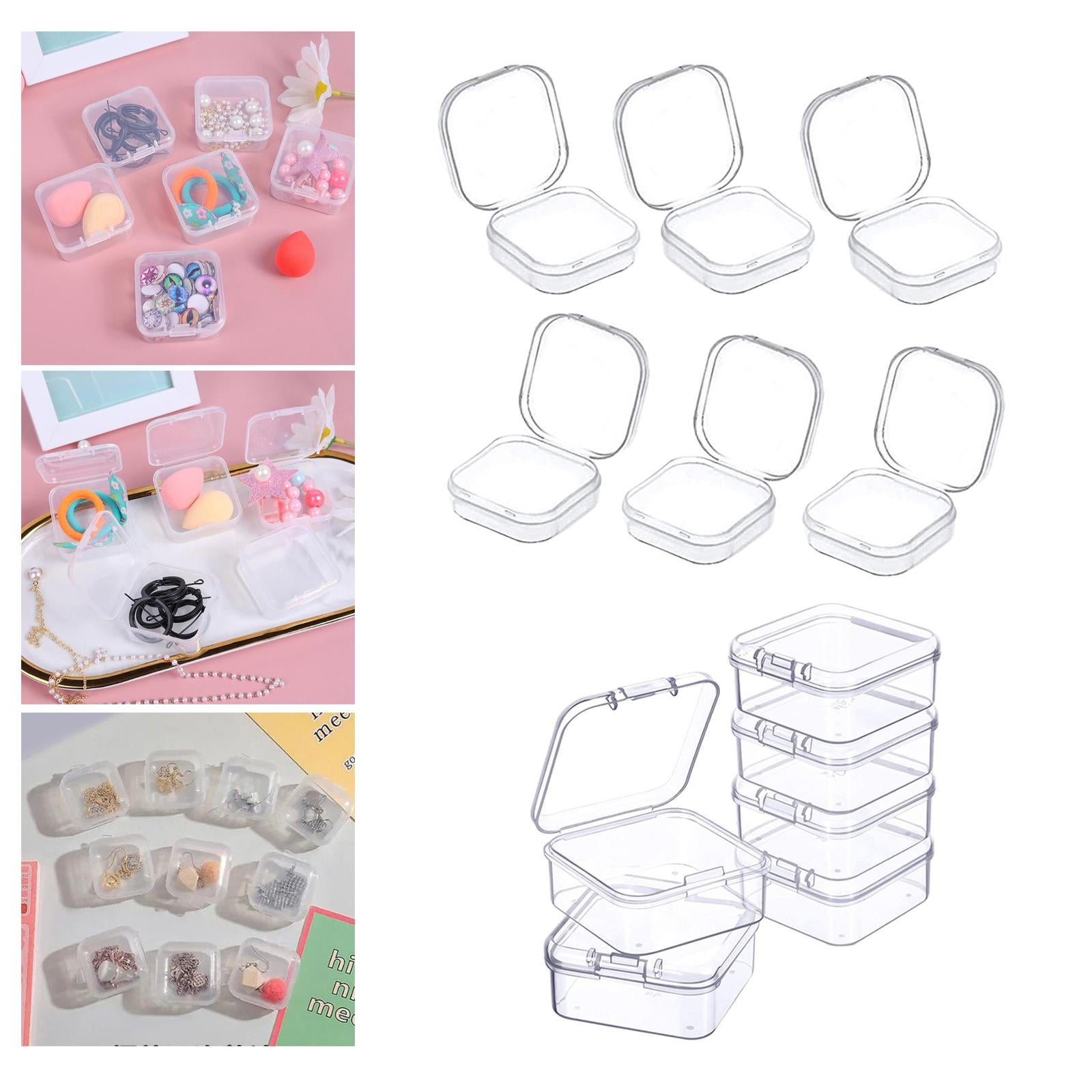 2x6x Mini Jewelry Storage Box Transparent Square with Lid for Earplugs Crafts S