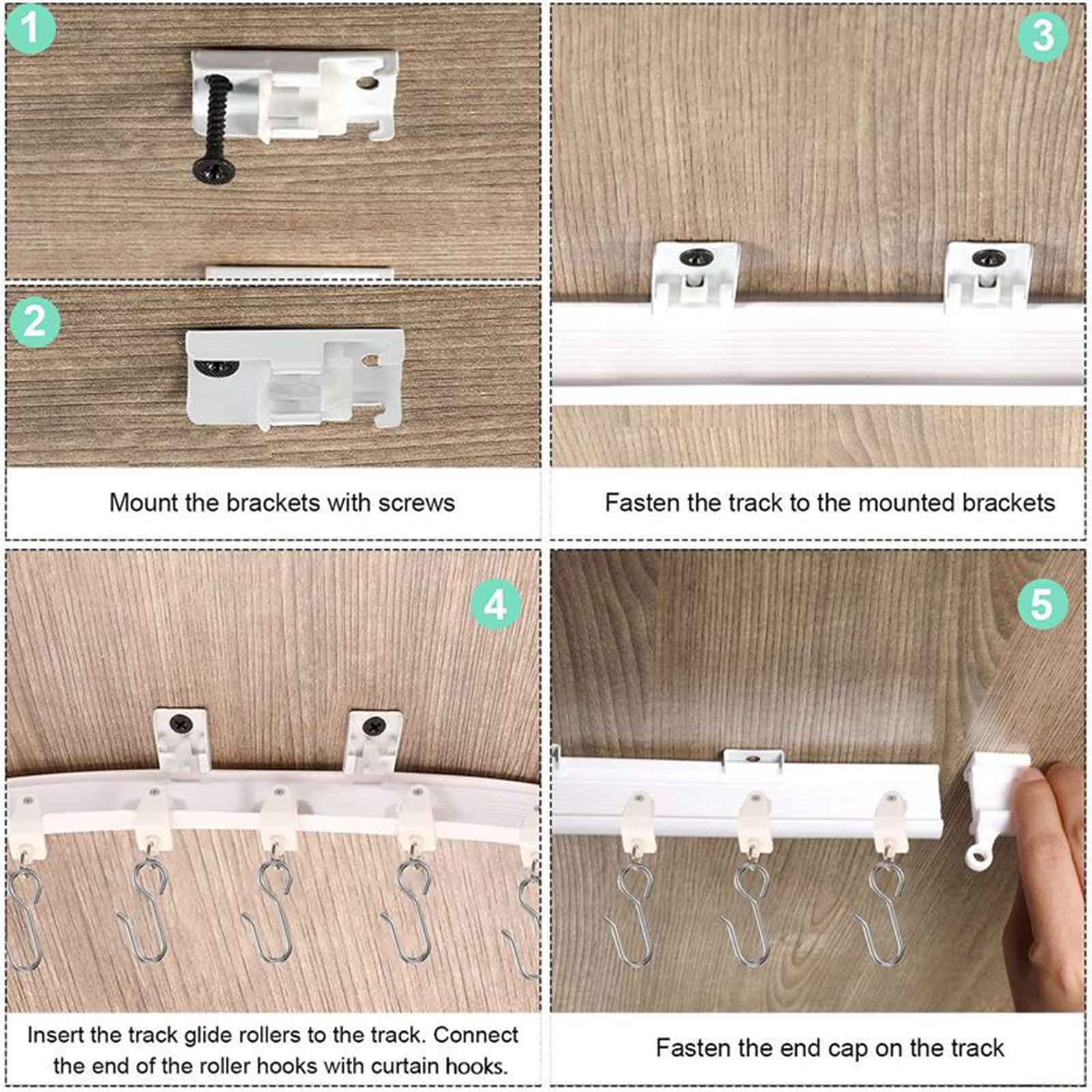 Curved Curtain Track Rail Set Rollers Hooks for Balcony Bedroom RV Curtains 300cm