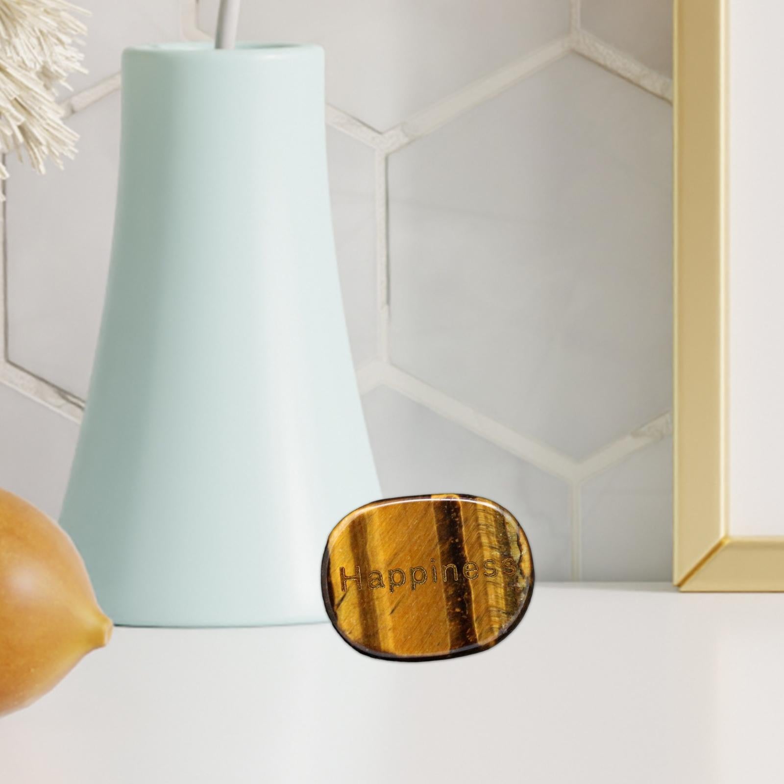 2xHappiness Engraved Stone Engraved Rock for Bookshelf Living Room Anniversary Yellow