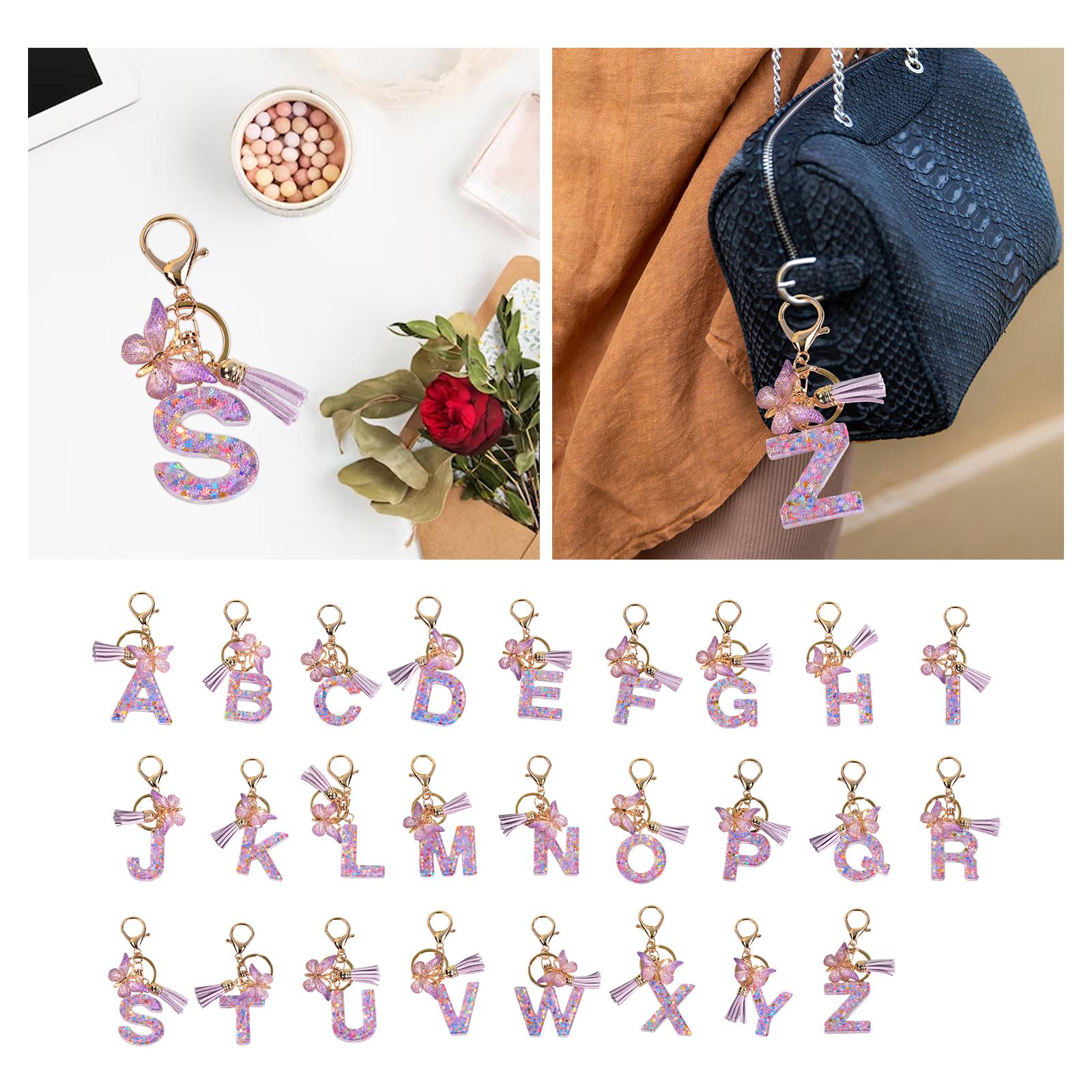 3xResin Keychain Ornaments Girls Women Gifts English Alphabet Keyring Keychain A