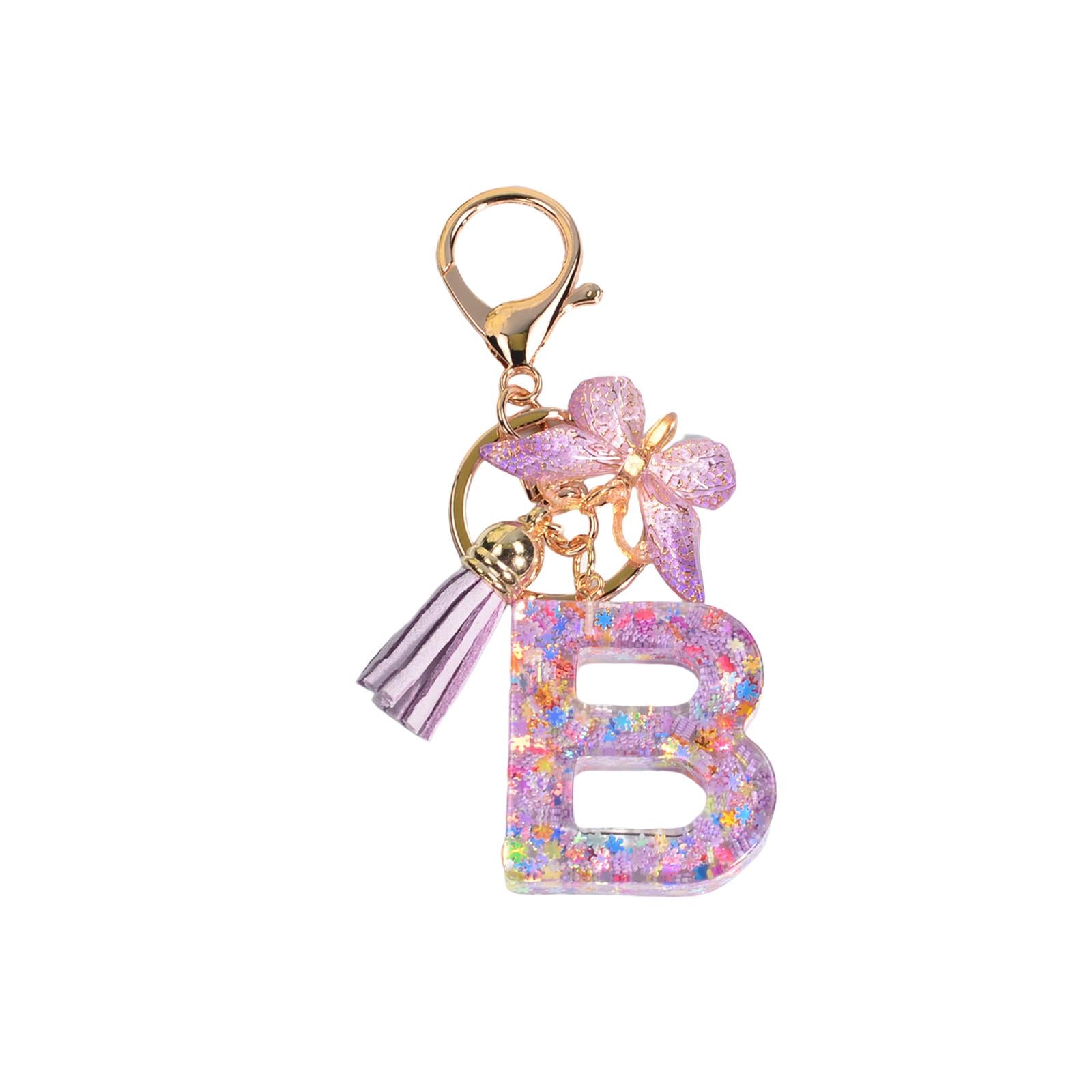 2xResin Keychain Ornaments Girls Women Gifts English Alphabet Keyring Keychain B