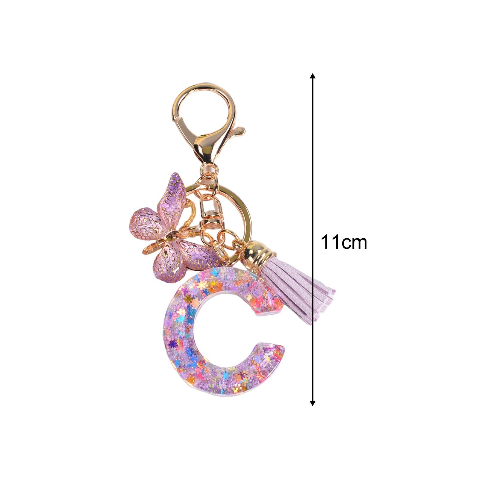2xResin Keychain Ornaments Girls Women Gifts English Alphabet Keyring Keychain C