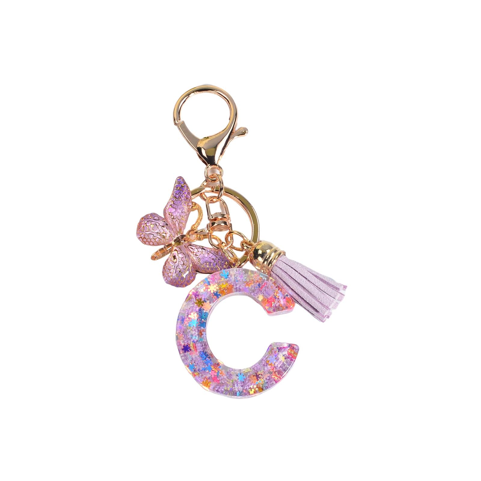 2xResin Keychain Ornaments Girls Women Gifts English Alphabet Keyring Keychain C