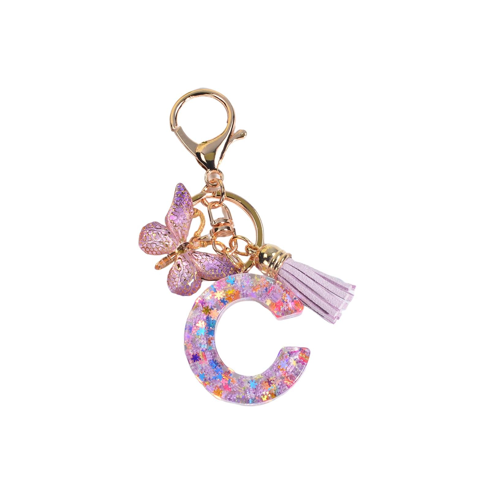3xResin Keychain Ornaments Girls Women Gifts English Alphabet Keyring Keychain C
