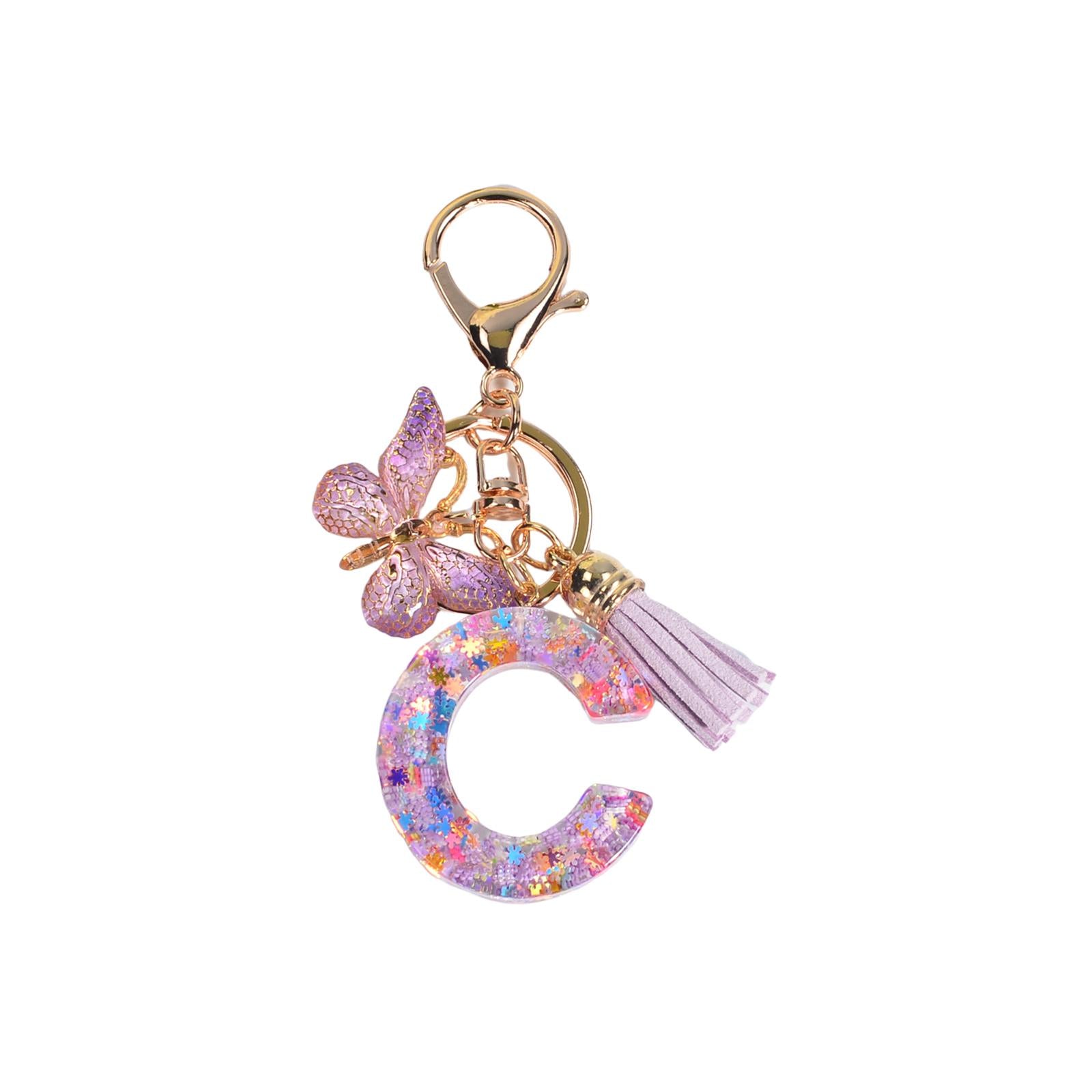 4xResin Keychain Ornaments Girls Women Gifts English Alphabet Keyring Keychain C