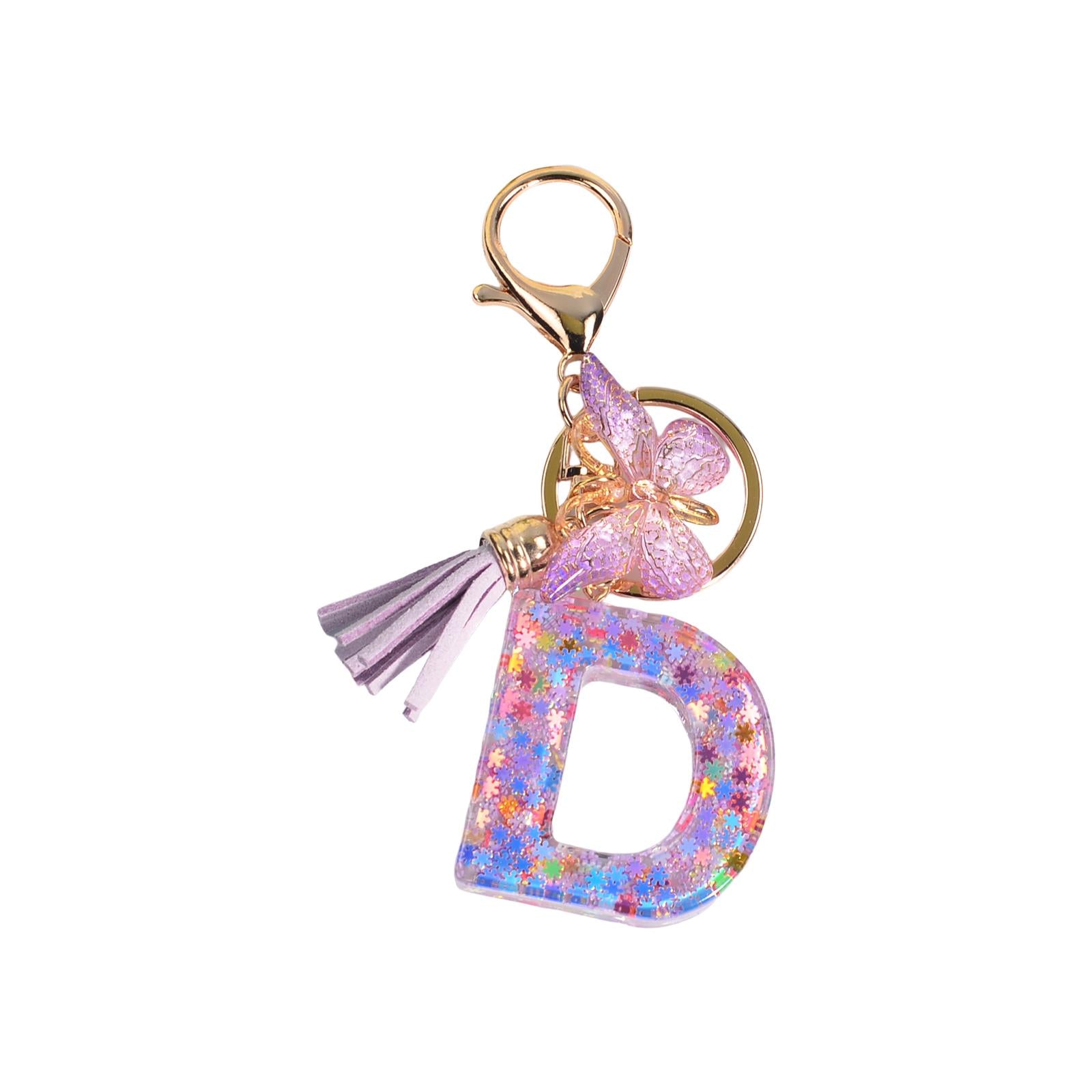 2xResin Keychain Ornaments Girls Women Gifts English Alphabet Keyring Keychain D