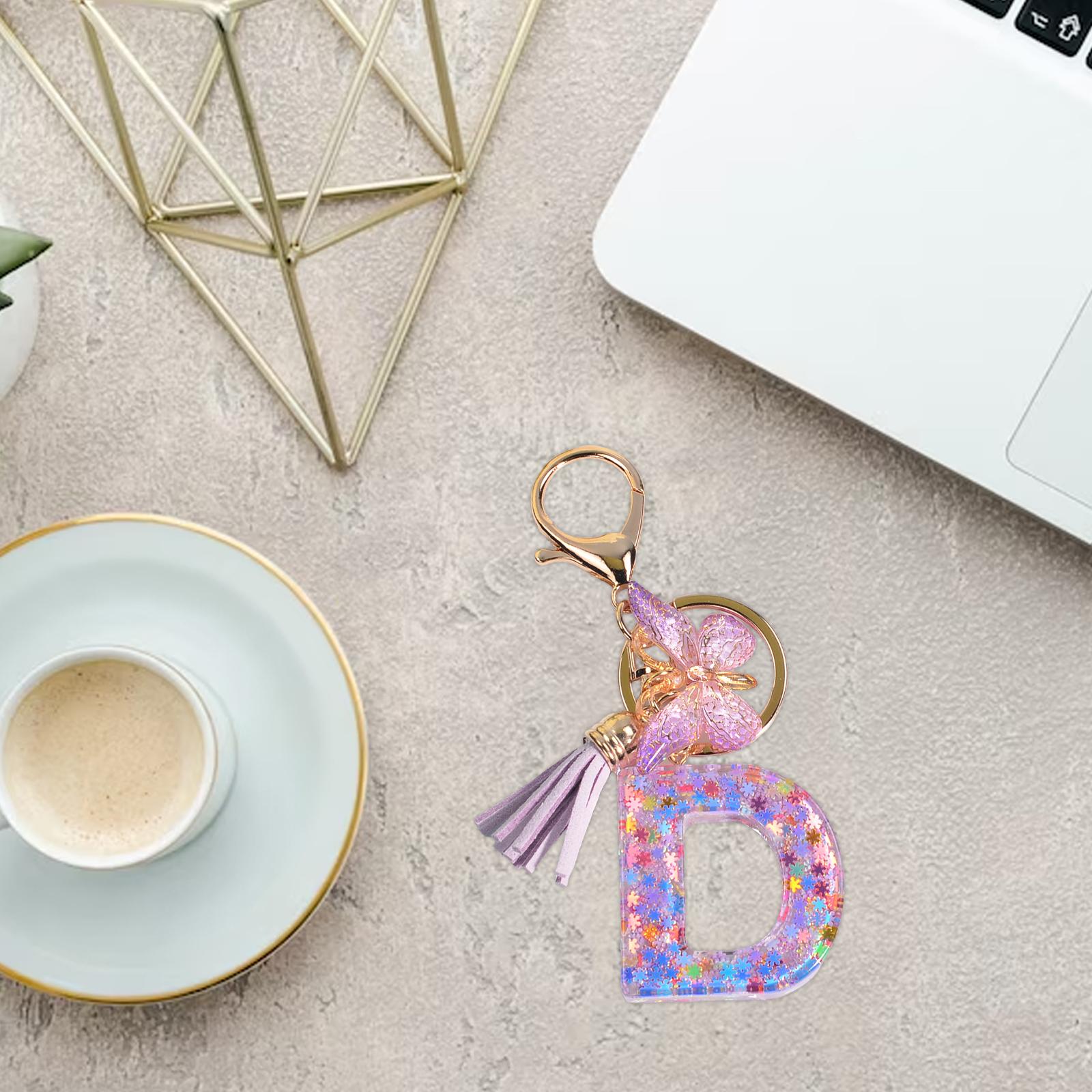 3xResin Keychain Ornaments Girls Women Gifts English Alphabet Keyring Keychain D