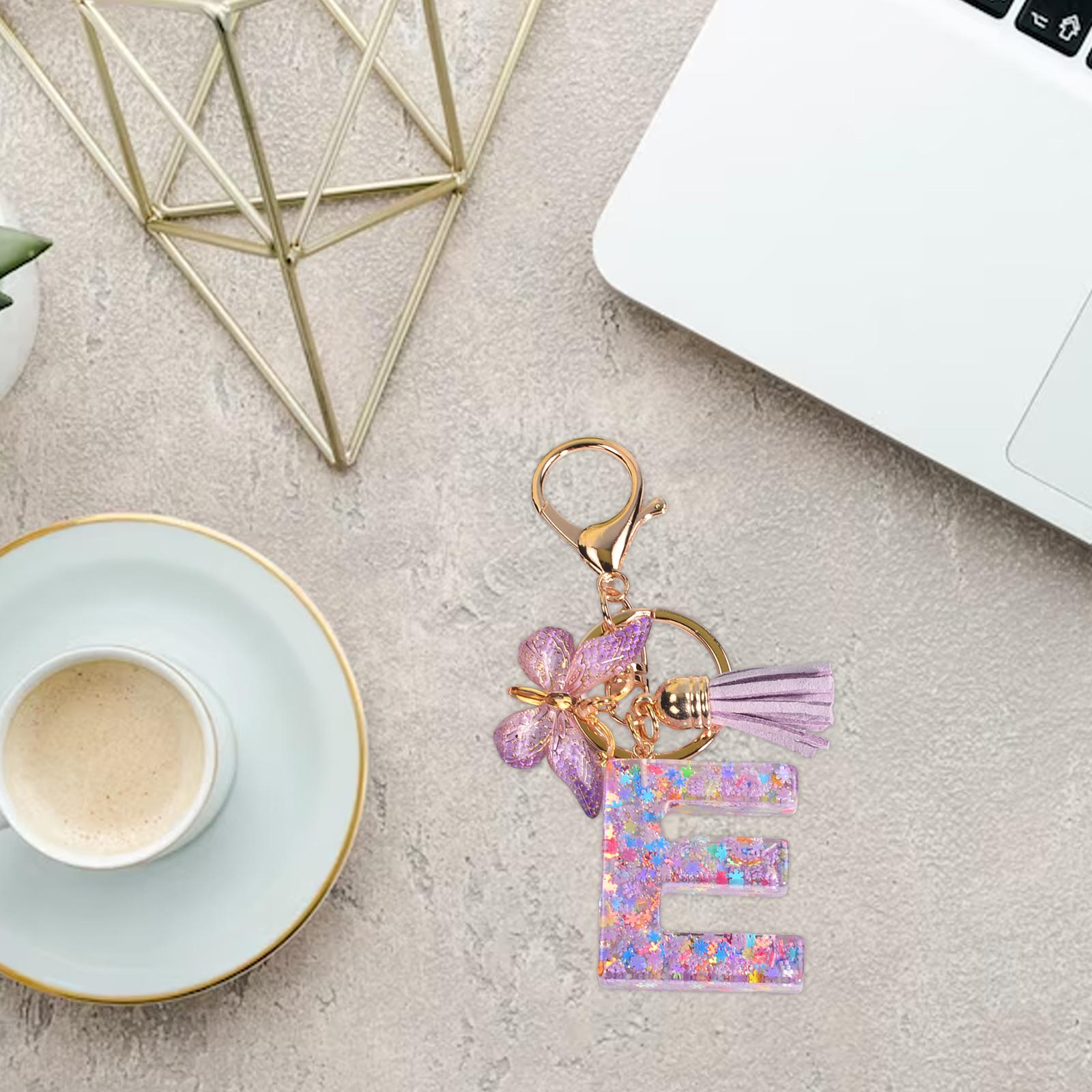 3xResin Keychain Ornaments Girls Women Gifts English Alphabet Keyring Keychain E