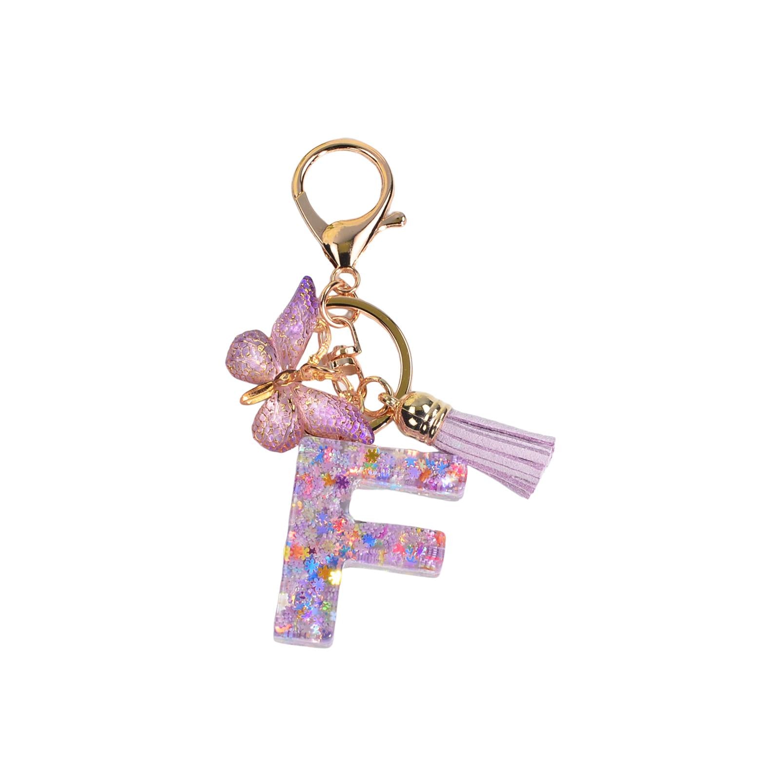 4xResin Keychain Ornaments Girls Women Gifts English Alphabet Keyring Keychain F