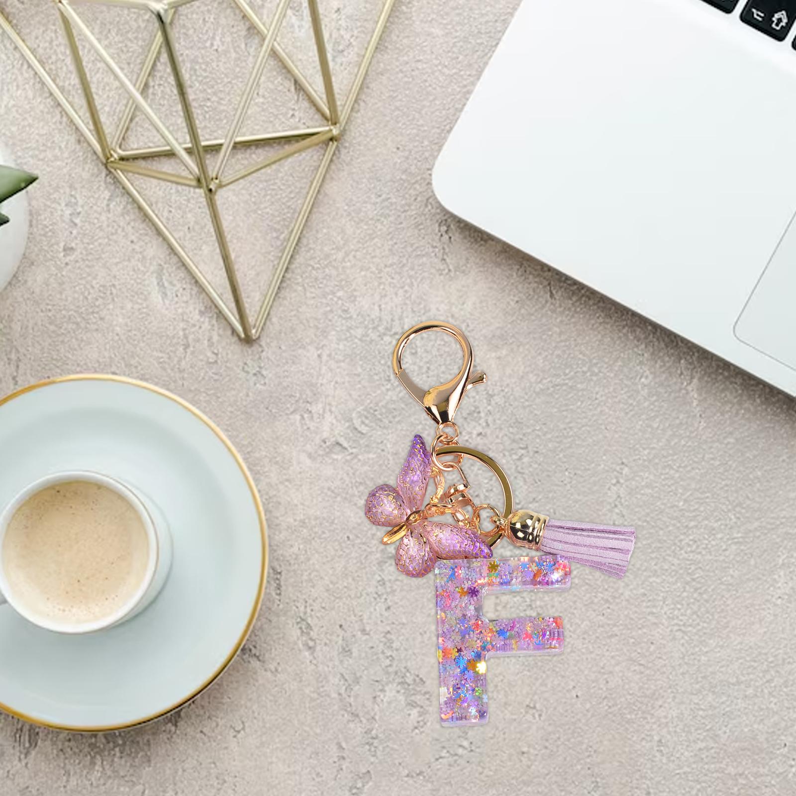 2xResin Keychain Ornaments Girls Women Gifts English Alphabet Keyring Keychain F