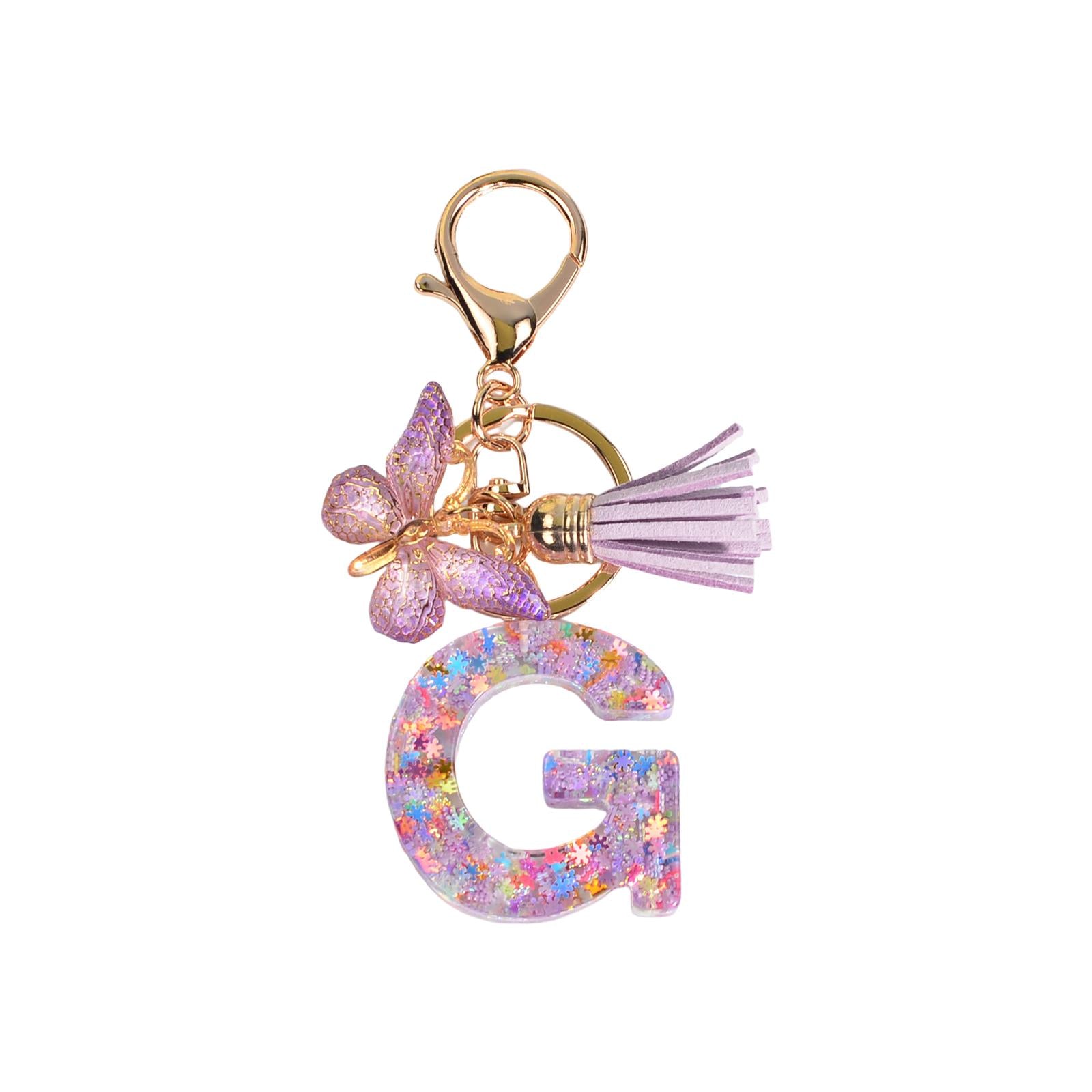 2xResin Keychain Ornaments Girls Women Gifts English Alphabet Keyring Keychain G