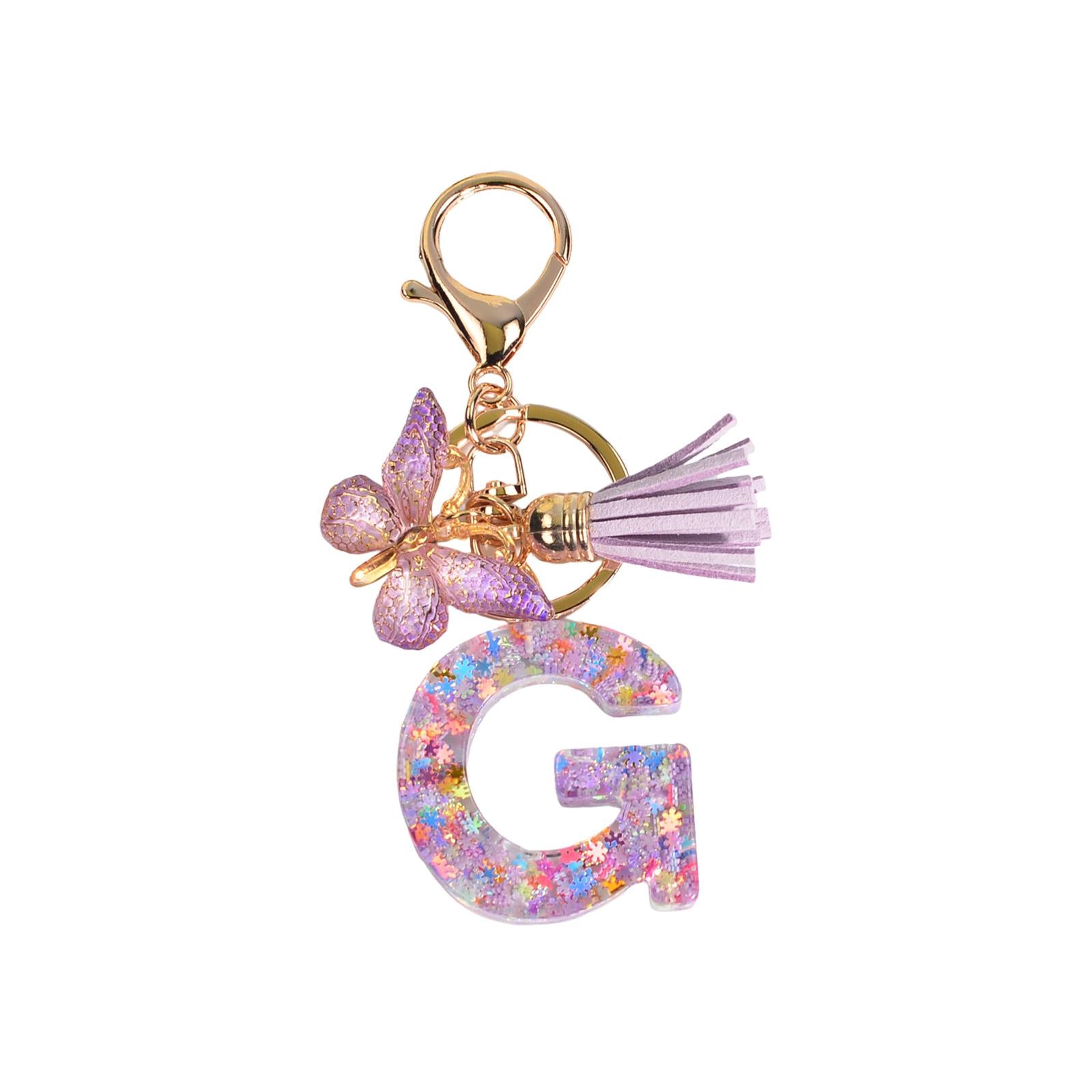 4xResin Keychain Ornaments Girls Women Gifts English Alphabet Keyring Keychain G