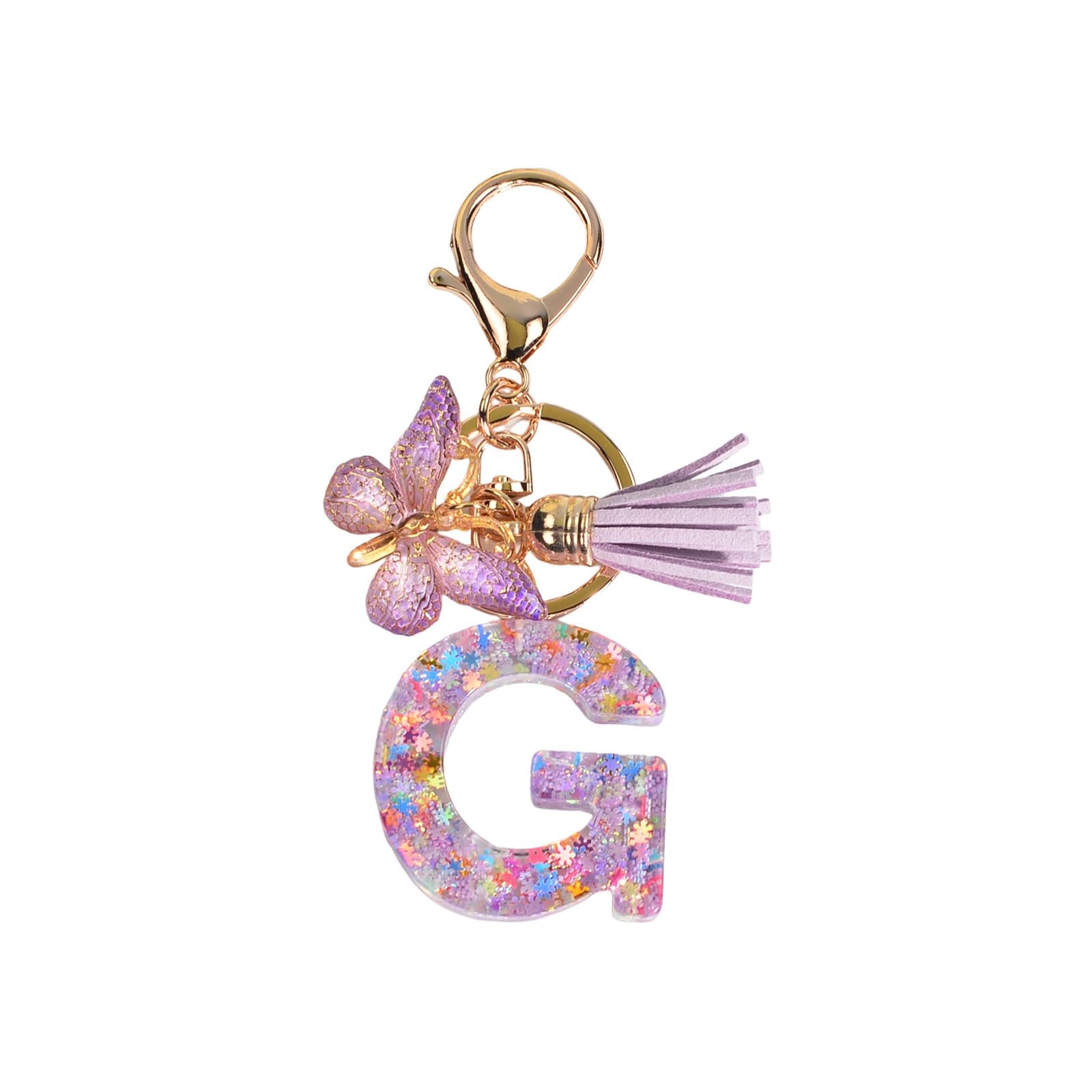4xResin Keychain Ornaments Girls Women Gifts English Alphabet Keyring Keychain G