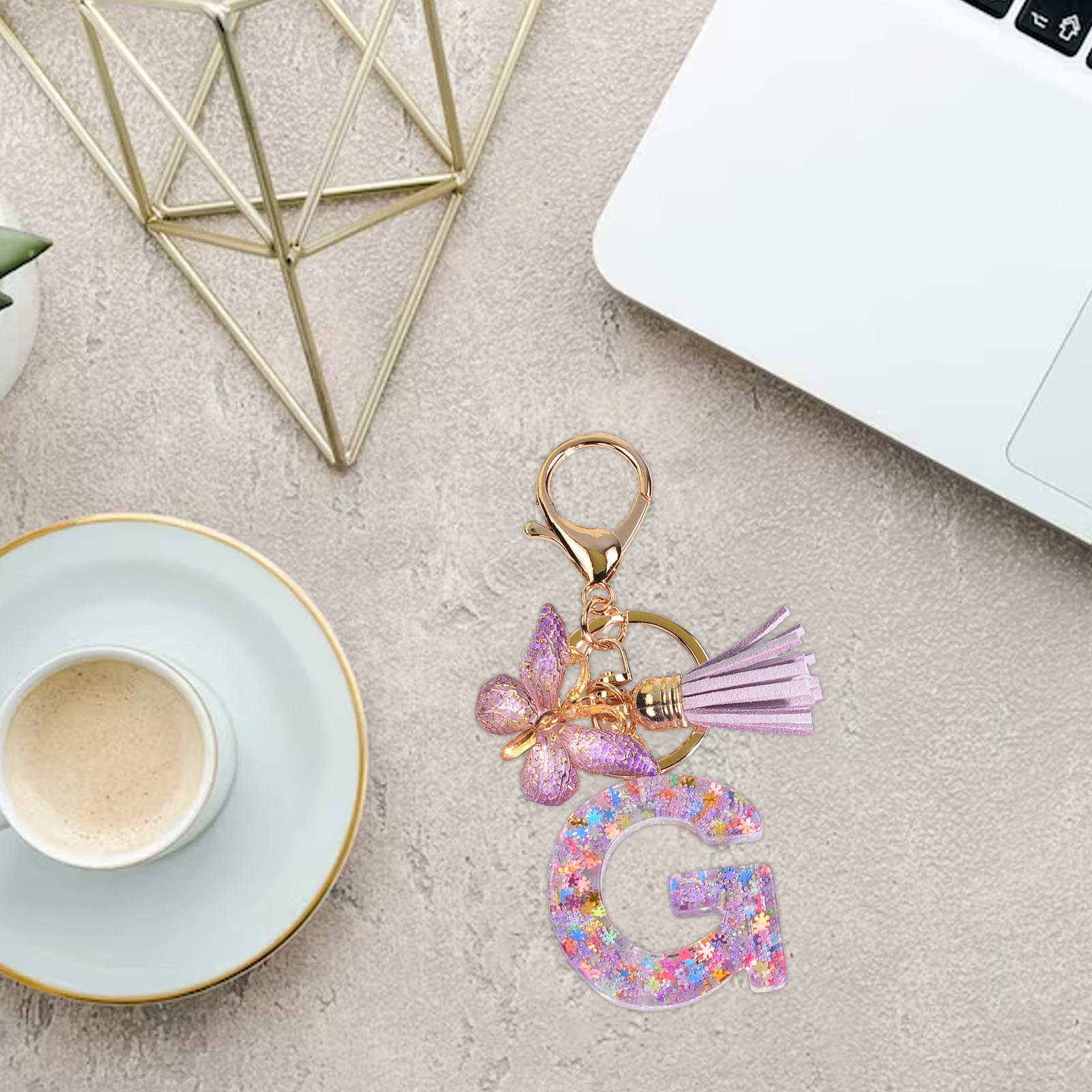 2xResin Keychain Ornaments Girls Women Gifts English Alphabet Keyring Keychain G