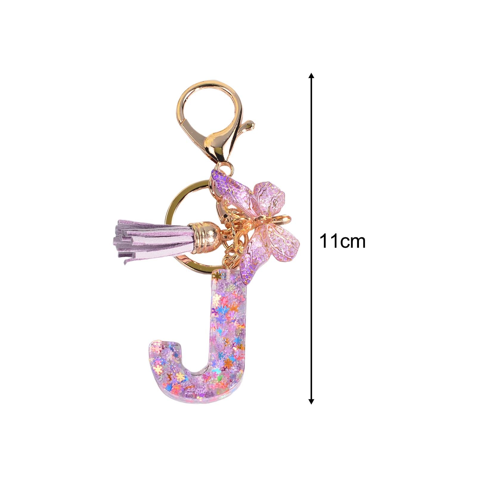 2xResin Keychain Ornaments Girls Women Gifts English Alphabet Keyring Keychain J