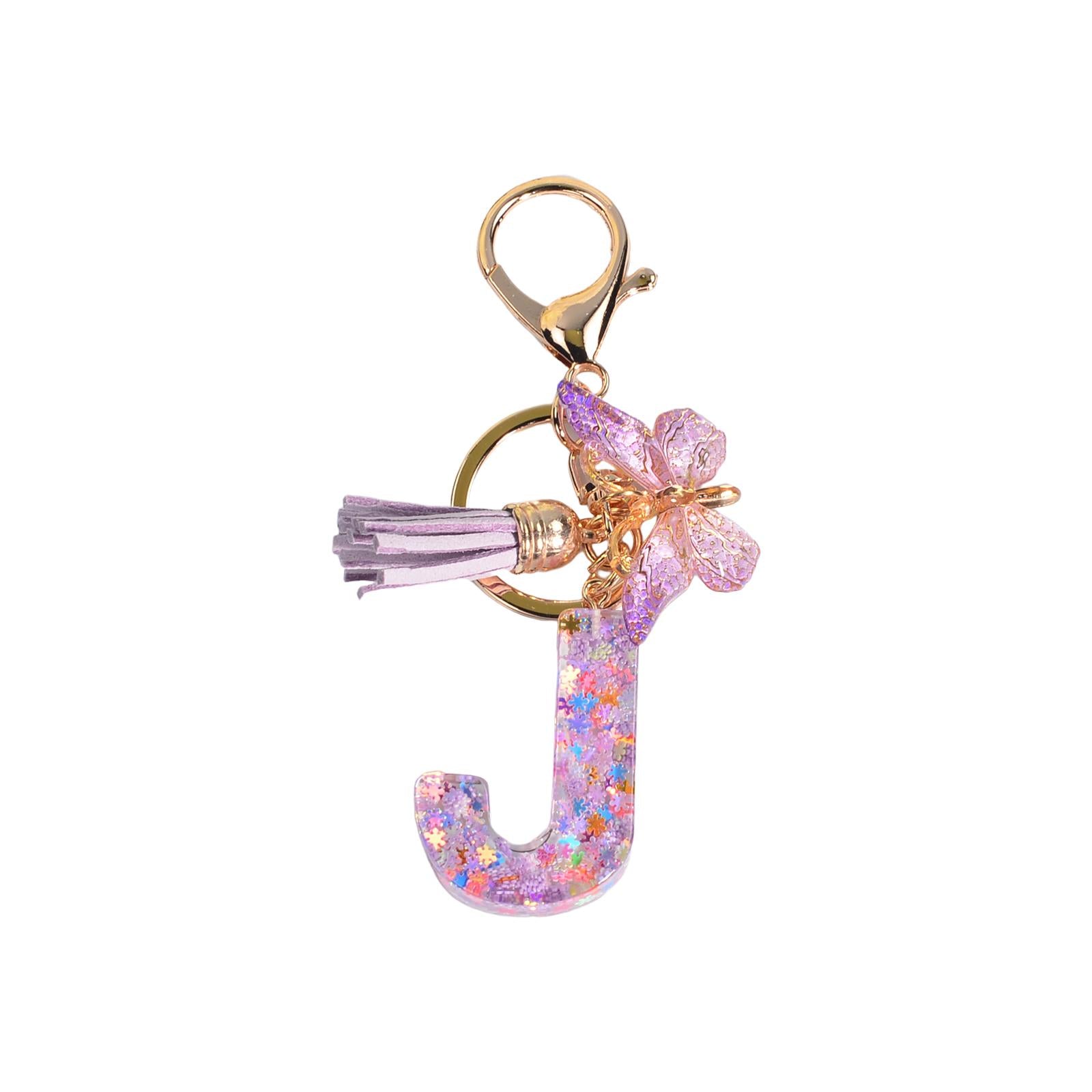 4xResin Keychain Ornaments Girls Women Gifts English Alphabet Keyring Keychain J