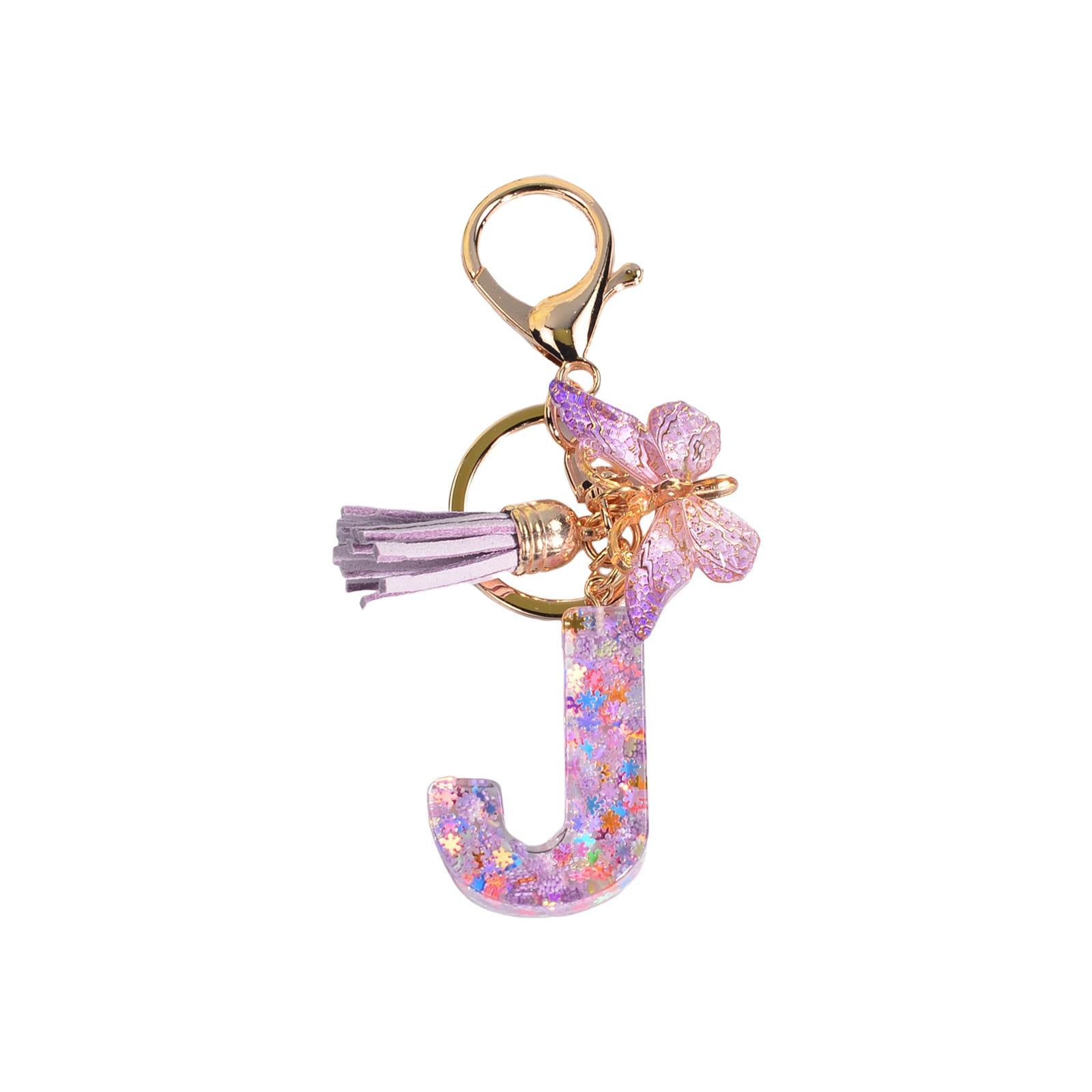 4xResin Keychain Ornaments Girls Women Gifts English Alphabet Keyring Keychain J