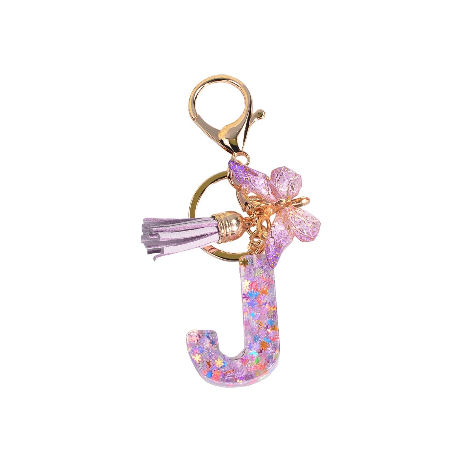 3xResin Keychain Ornaments Girls Women Gifts English Alphabet Keyring Keychain J