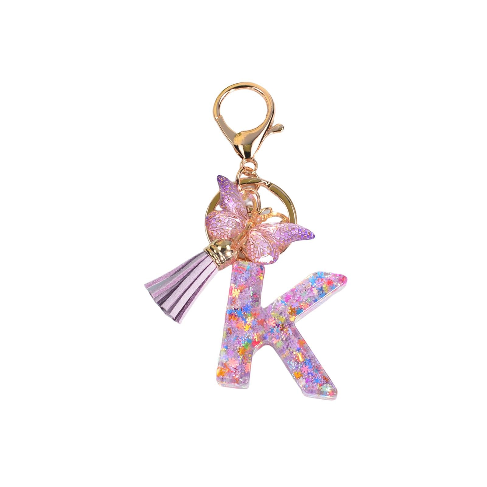 2xResin Keychain Ornaments Girls Women Gifts English Alphabet Keyring Keychain K
