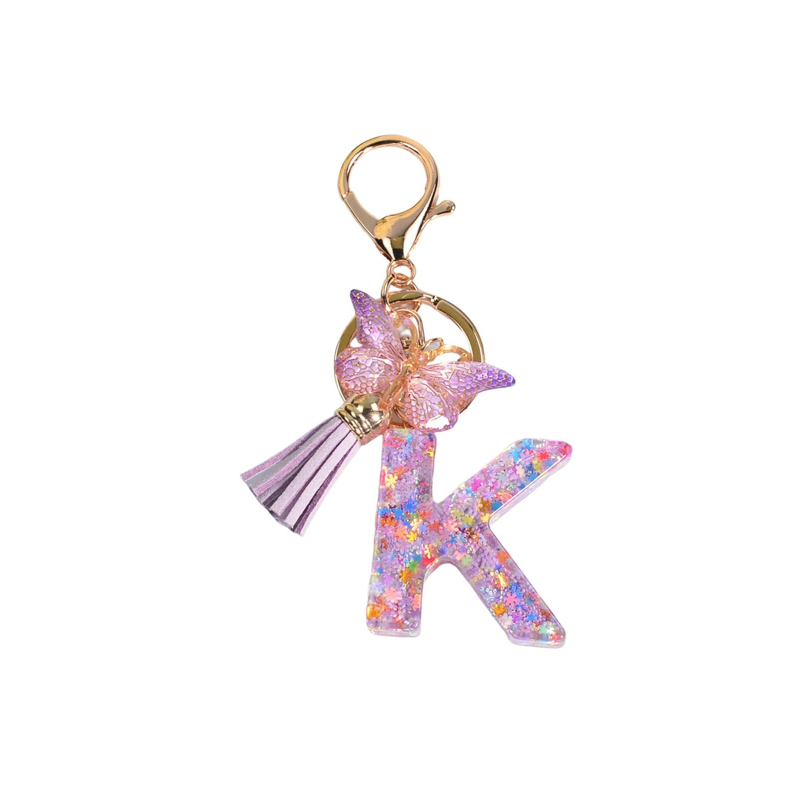 2xResin Keychain Ornaments Girls Women Gifts English Alphabet Keyring Keychain K