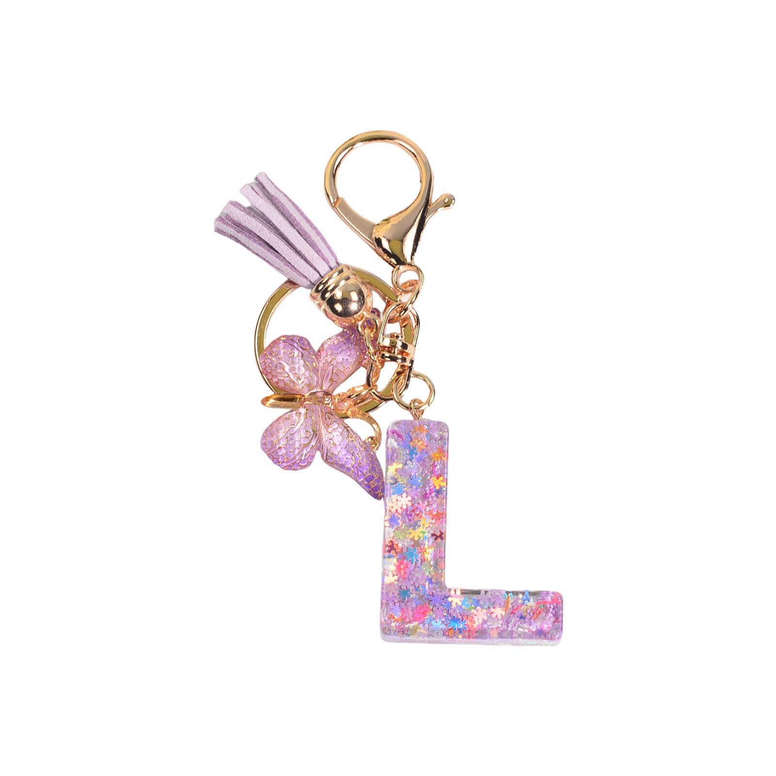 4xResin Keychain Ornaments Girls Women Gifts English Alphabet Keyring Keychain L