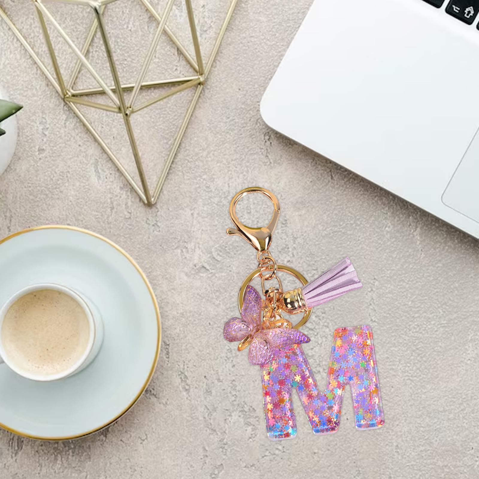 3xResin Keychain Ornaments Girls Women Gifts English Alphabet Keyring Keychain M