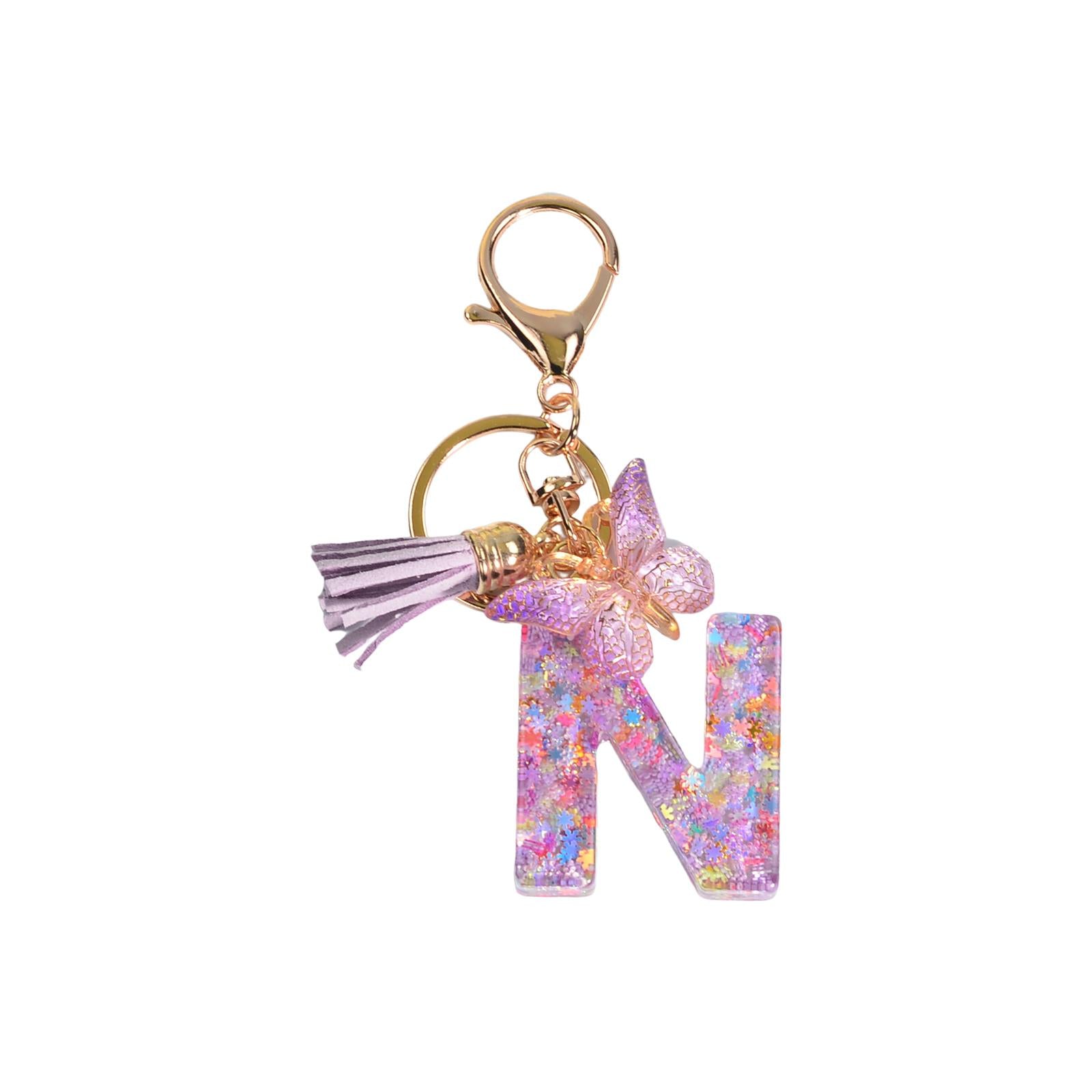 2xResin Keychain Ornaments Girls Women Gifts English Alphabet Keyring Keychain N