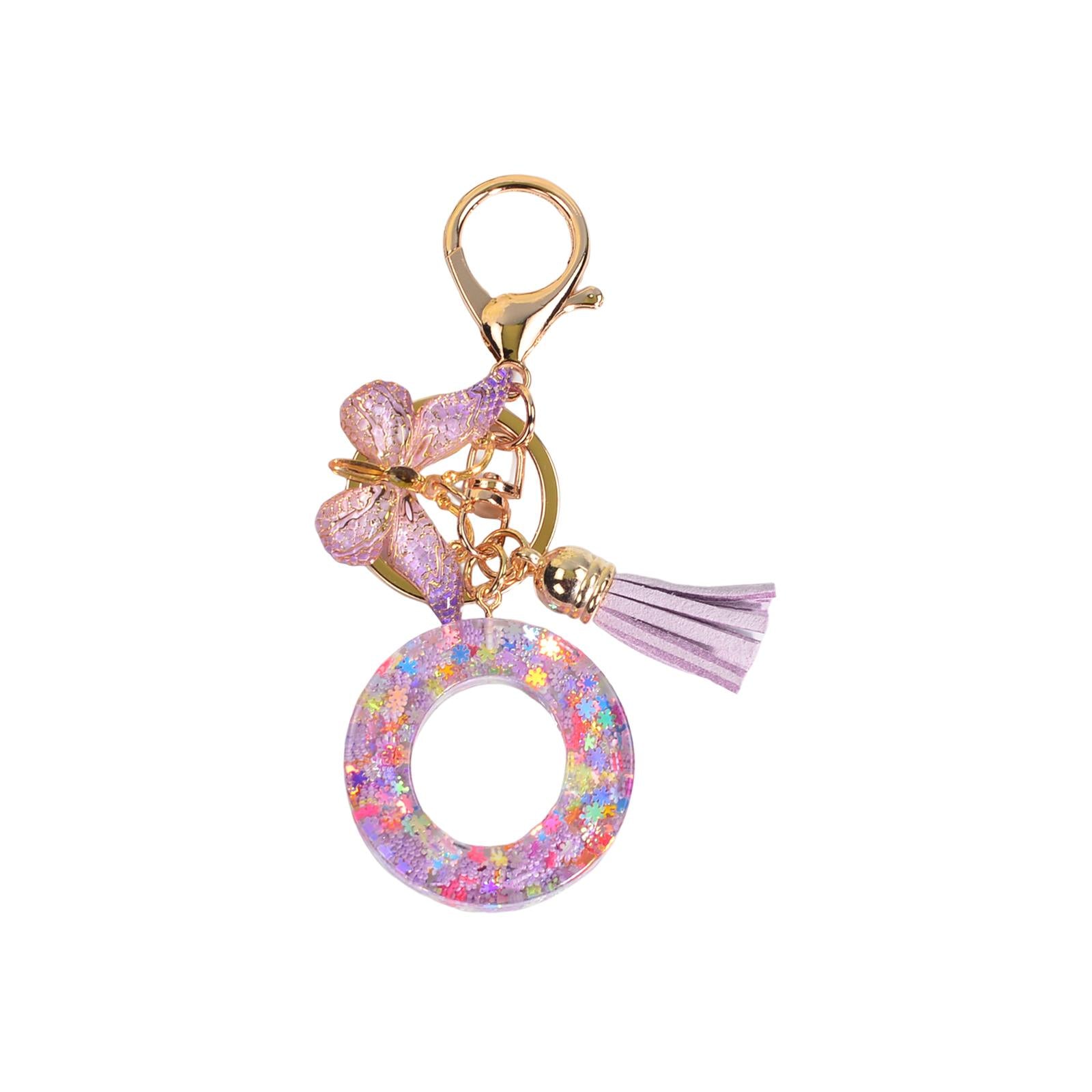 2xResin Keychain Ornaments Girls Women Gifts English Alphabet Keyring Keychain O