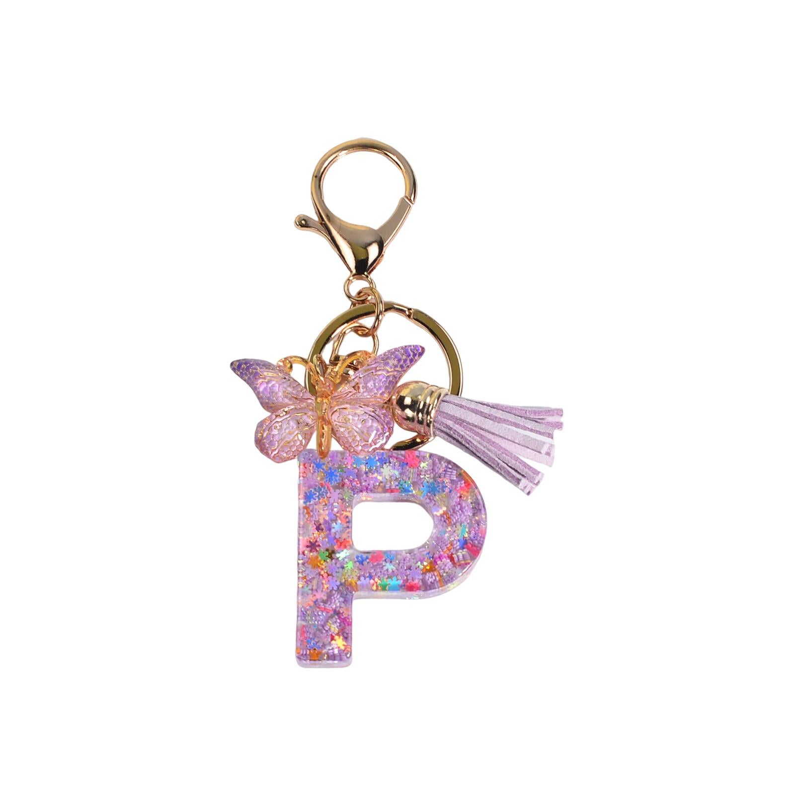 2xResin Keychain Ornaments Girls Women Gifts English Alphabet Keyring Keychain P