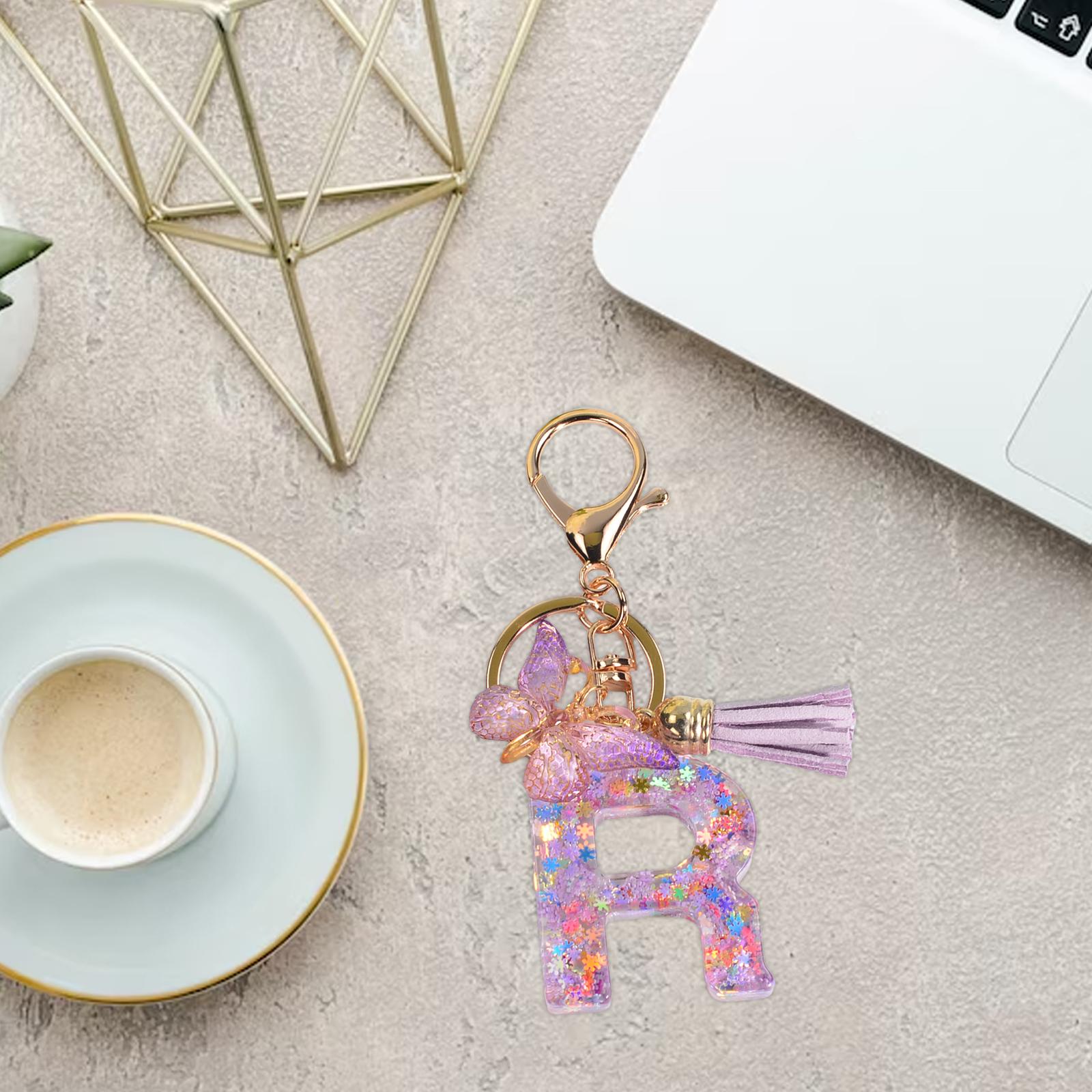 2xResin Keychain Ornaments Girls Women Gifts English Alphabet Keyring Keychain R