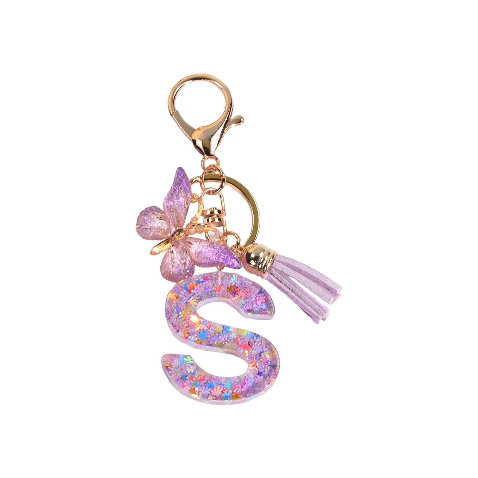 2xResin Keychain Ornaments Girls Women Gifts English Alphabet Keyring Keychain S