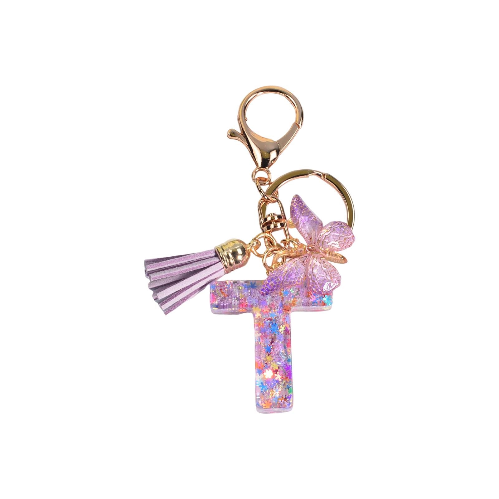 2xResin Keychain Ornaments Girls Women Gifts English Alphabet Keyring Keychain T