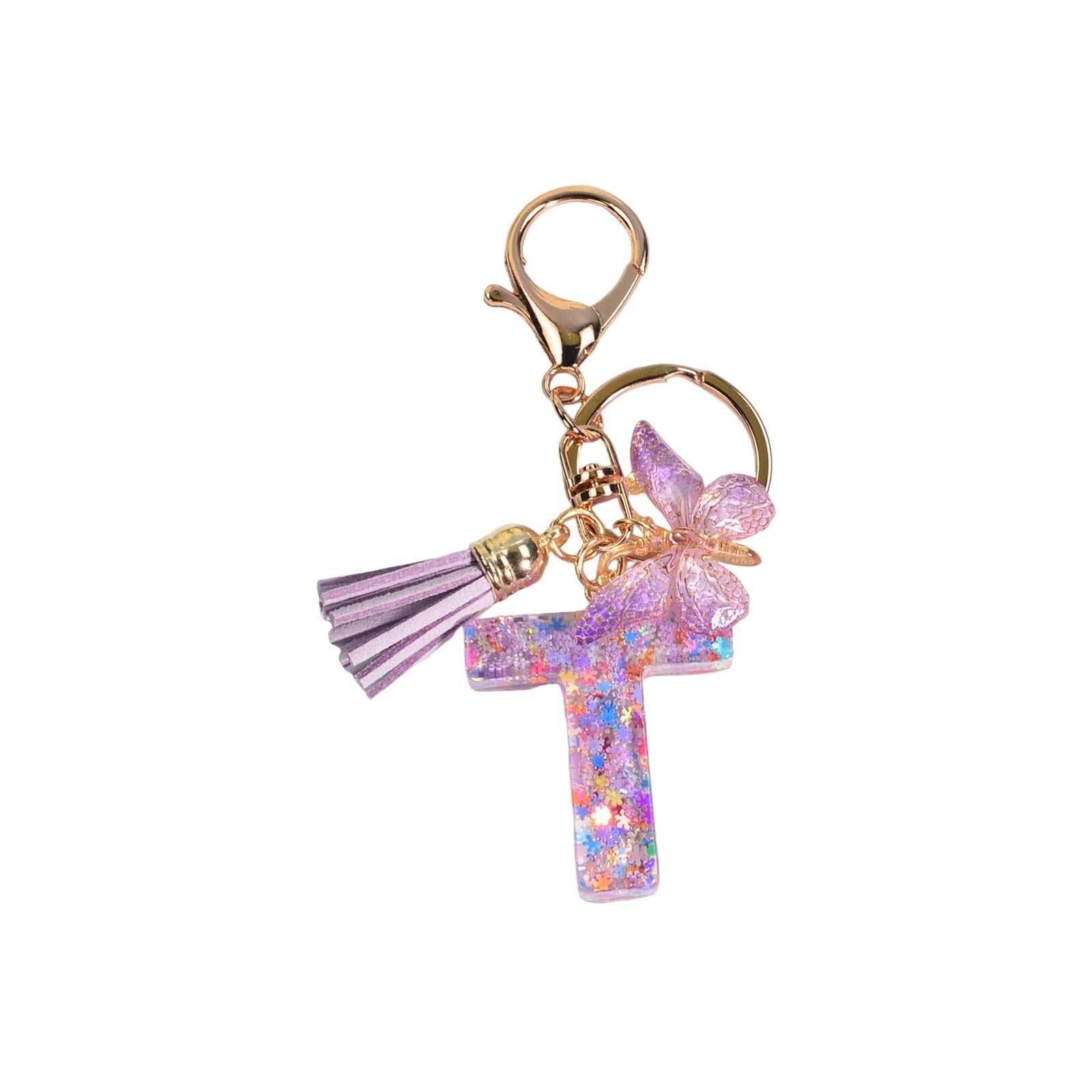 2xResin Keychain Ornaments Girls Women Gifts English Alphabet Keyring Keychain T