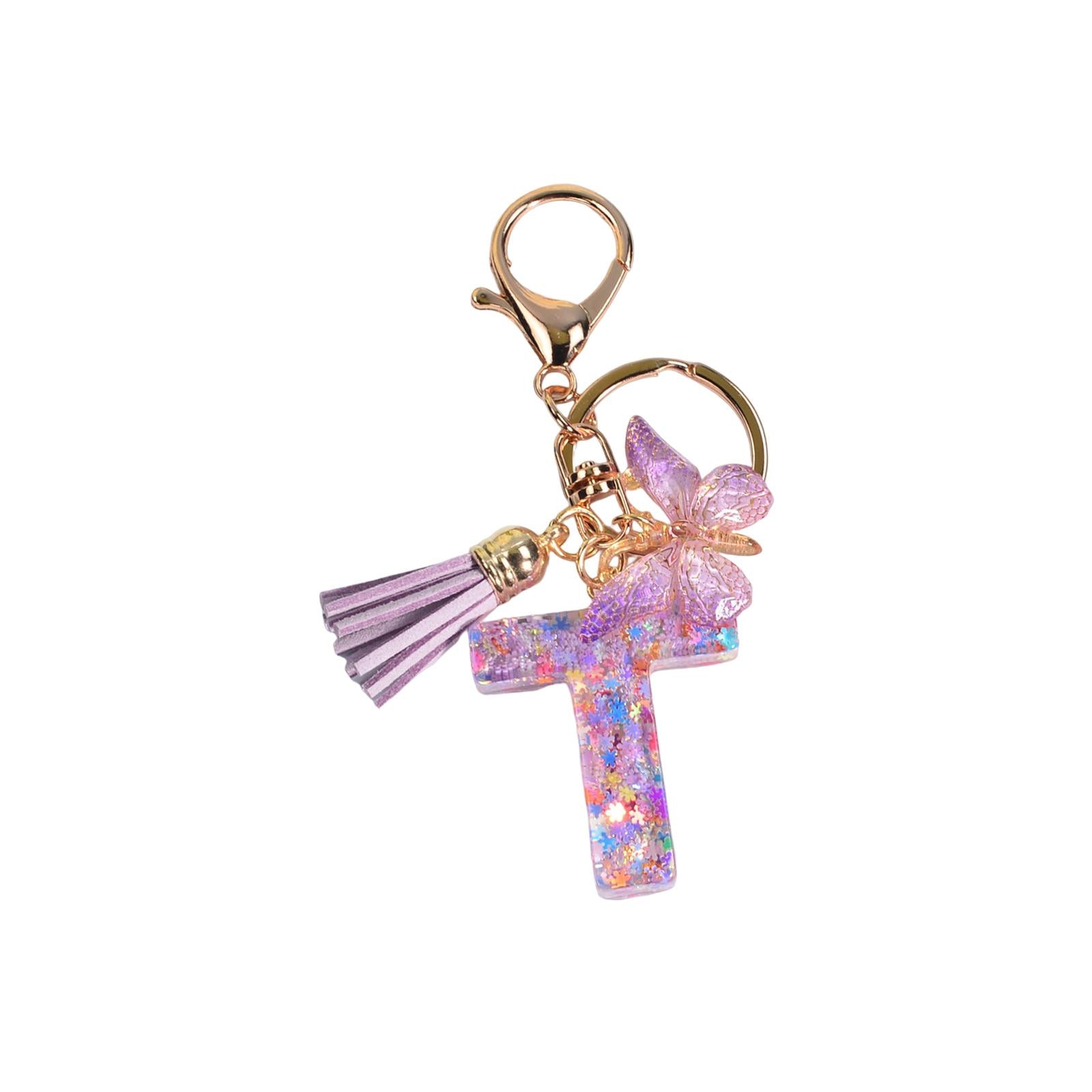 2xResin Keychain Ornaments Girls Women Gifts English Alphabet Keyring Keychain T