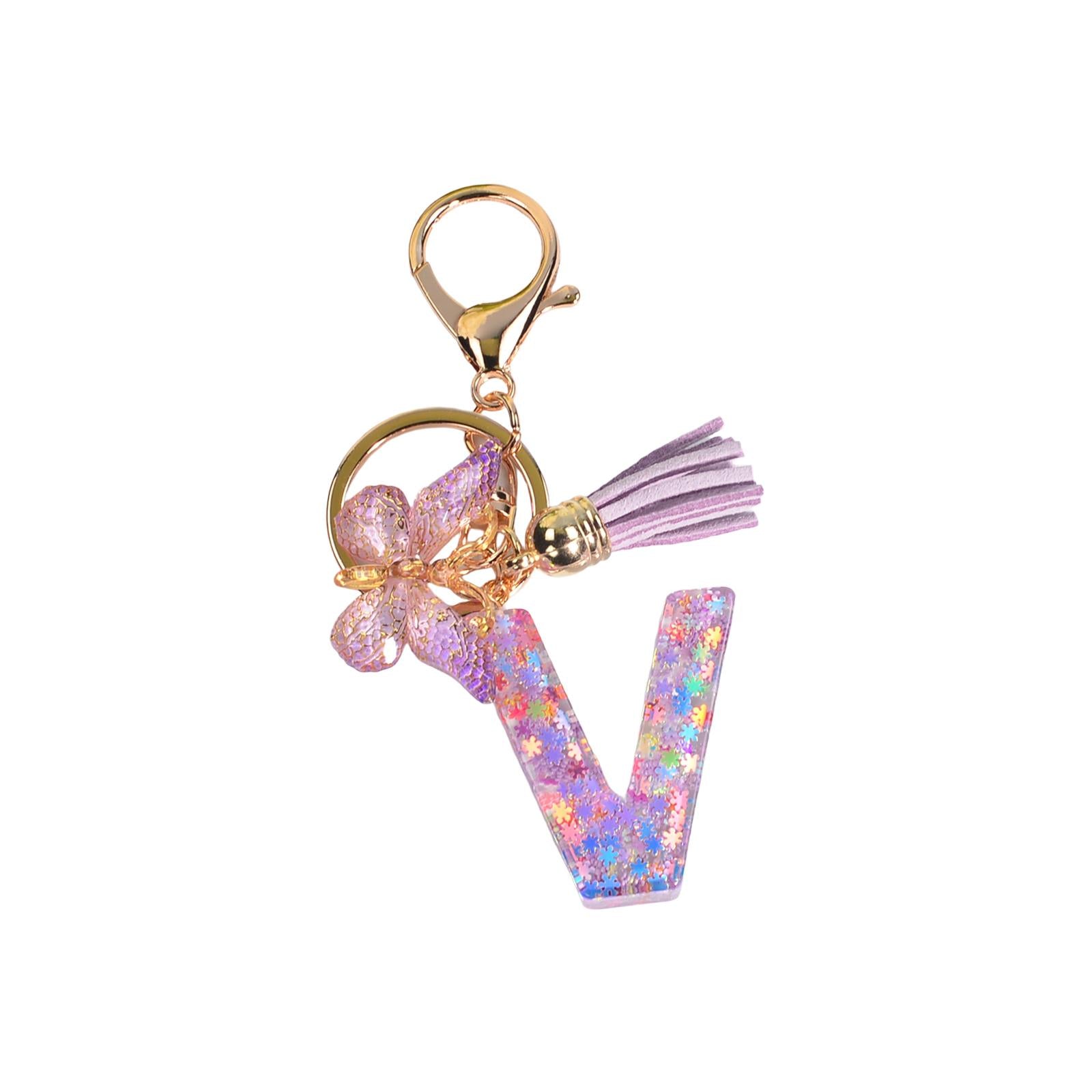 3xResin Keychain Ornaments Girls Women Gifts English Alphabet Keyring Keychain V