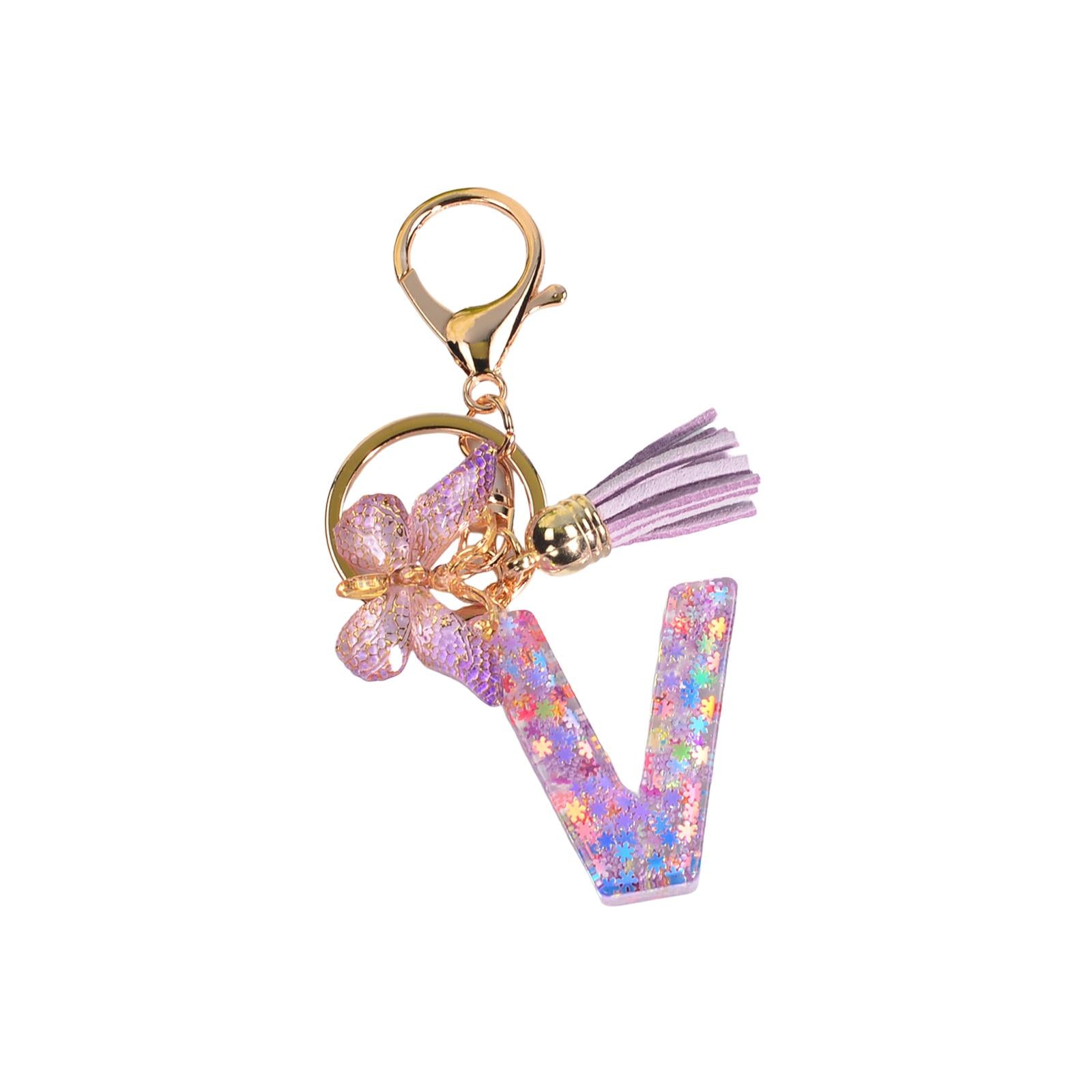 2xResin Keychain Ornaments Girls Women Gifts English Alphabet Keyring Keychain V
