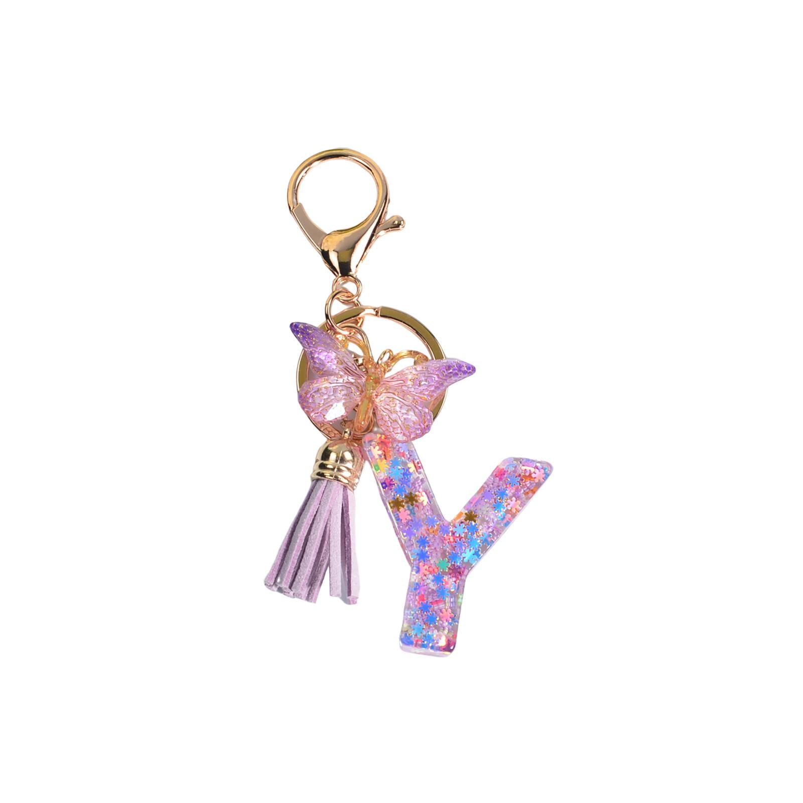2xResin Keychain Ornaments Girls Women Gifts English Alphabet Keyring Keychain Y