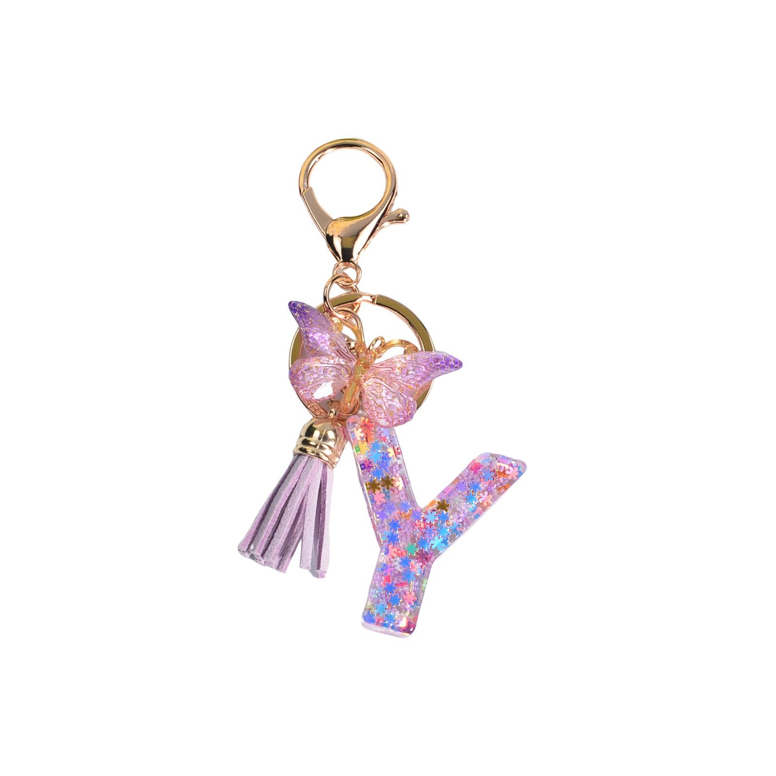 2xResin Keychain Ornaments Girls Women Gifts English Alphabet Keyring Keychain Y