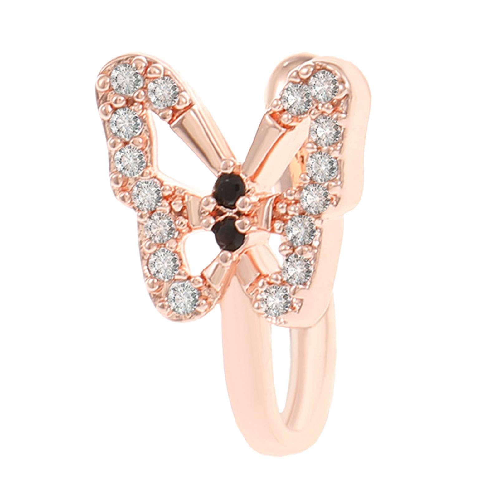 4xFake Nose Ring Rhinestone Copper No Piercing Clip on Nose Ring for Women Men Rose Aureate