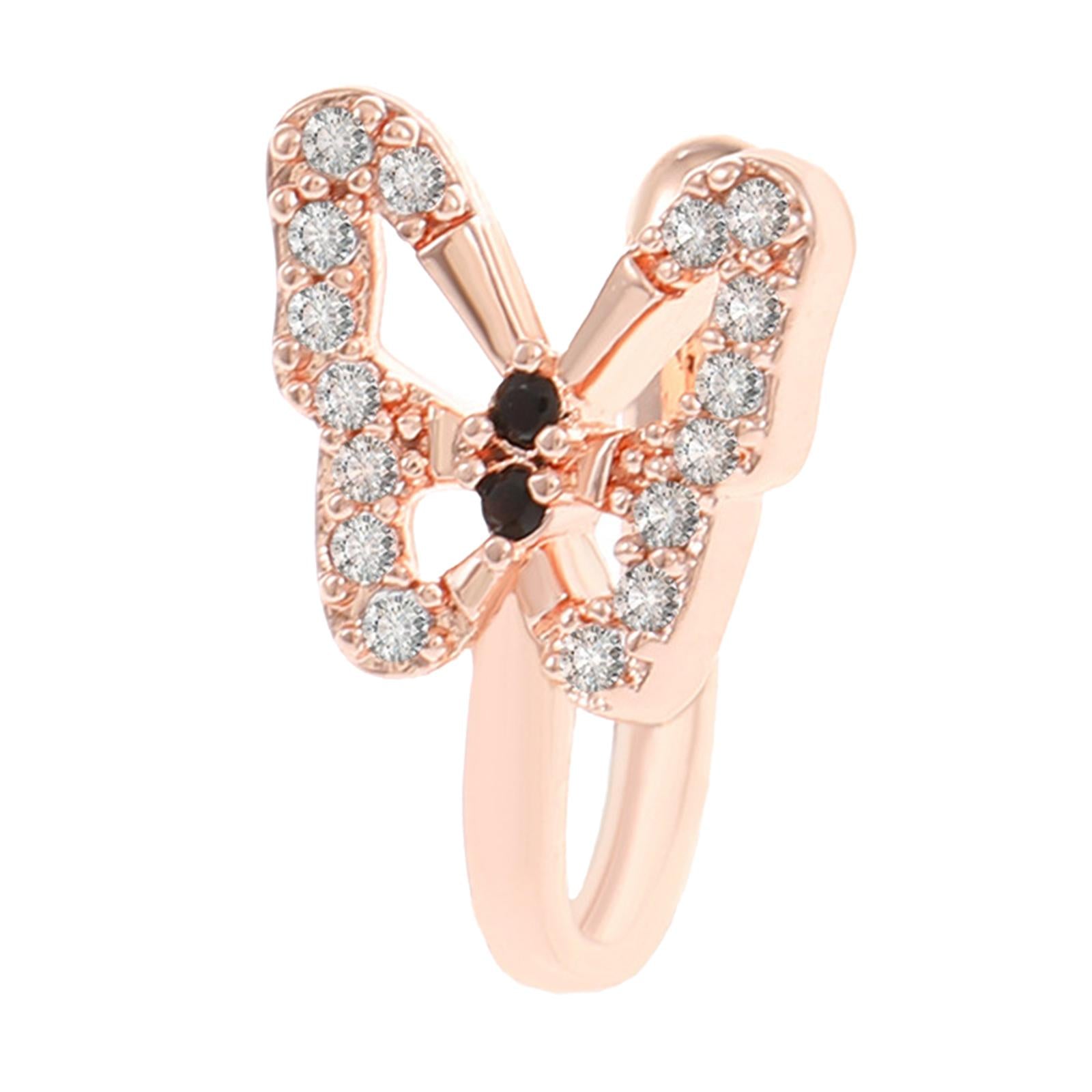 3xFake Nose Ring Rhinestone Copper No Piercing Clip on Nose Ring for Women Men Rose Aureate